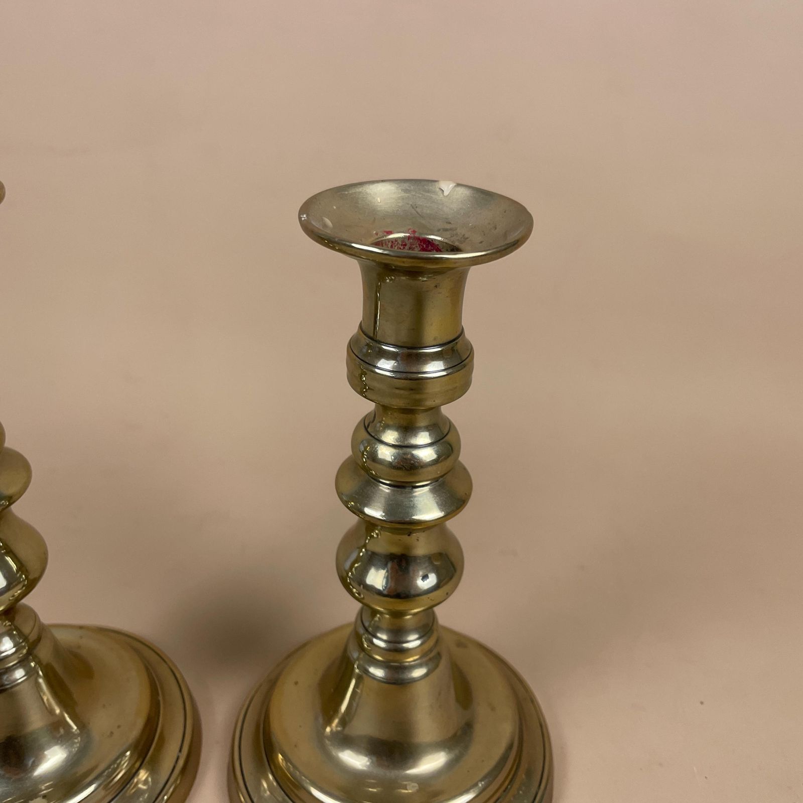 Antique Matching Pair Of Gold Brass Metal Candlestick Candle Stick Holder Vintage Column Taper Dinner Candlesticks Round Base Ornate photo 50.0