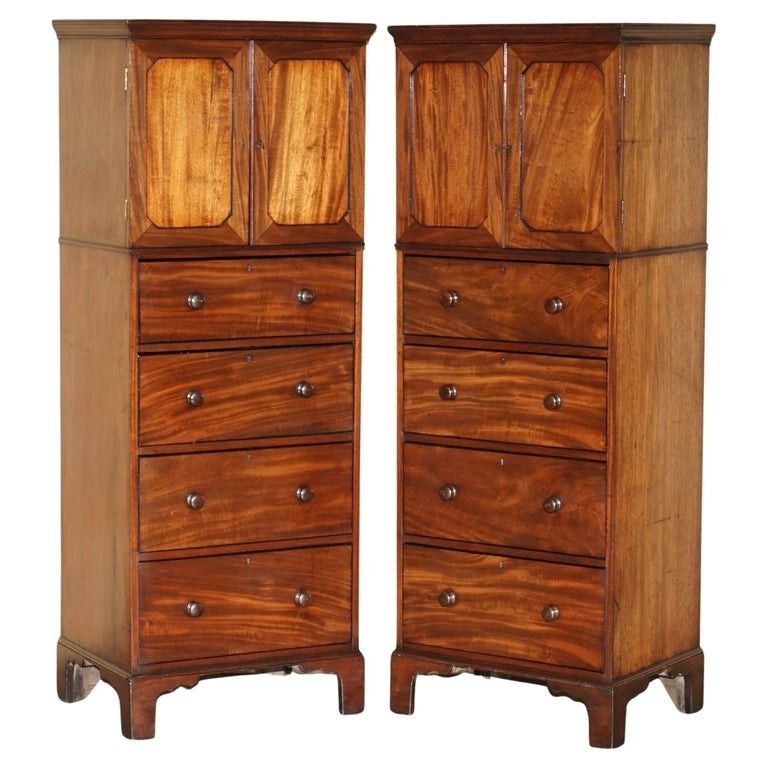 Pair Of Castle Howard Antique 1840 Mahogany Tallboy Chest Of Drawers Cupboards