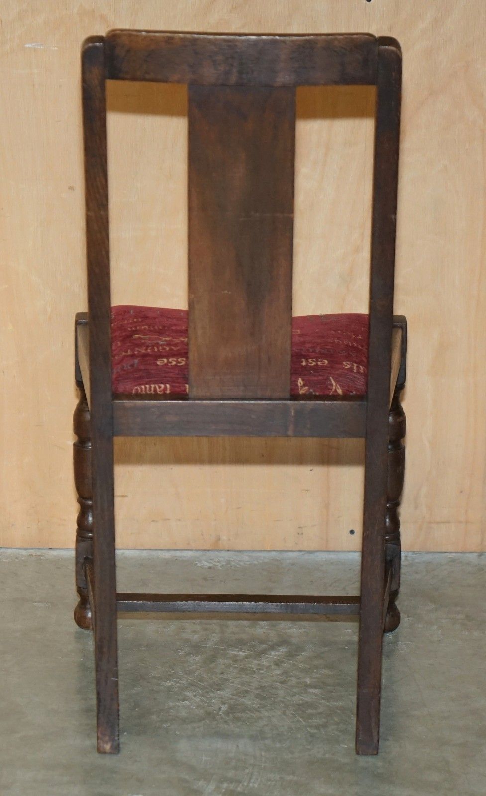 Furniture English Oak Art Deco Hall Chair With Latin Inscribed Seat Upholstery photo