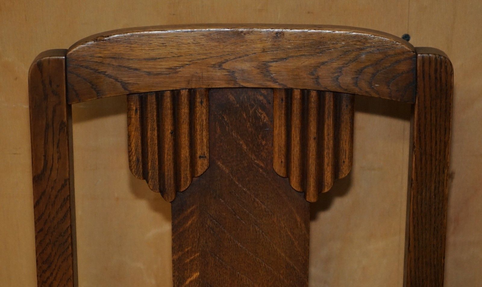 Pair Of English Oak Art Deco Hall Chairs With Latin Inscribed Seat Upholstery photo vinterior