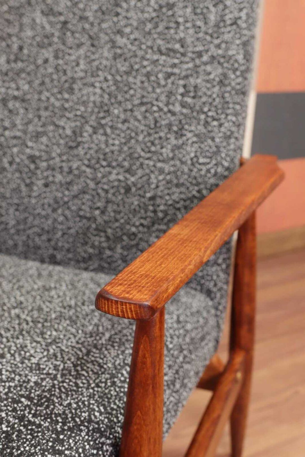 Scandinavian Lounge Chair Vintage Black Boucle, Mid Century Design, 1960 photo 349.0