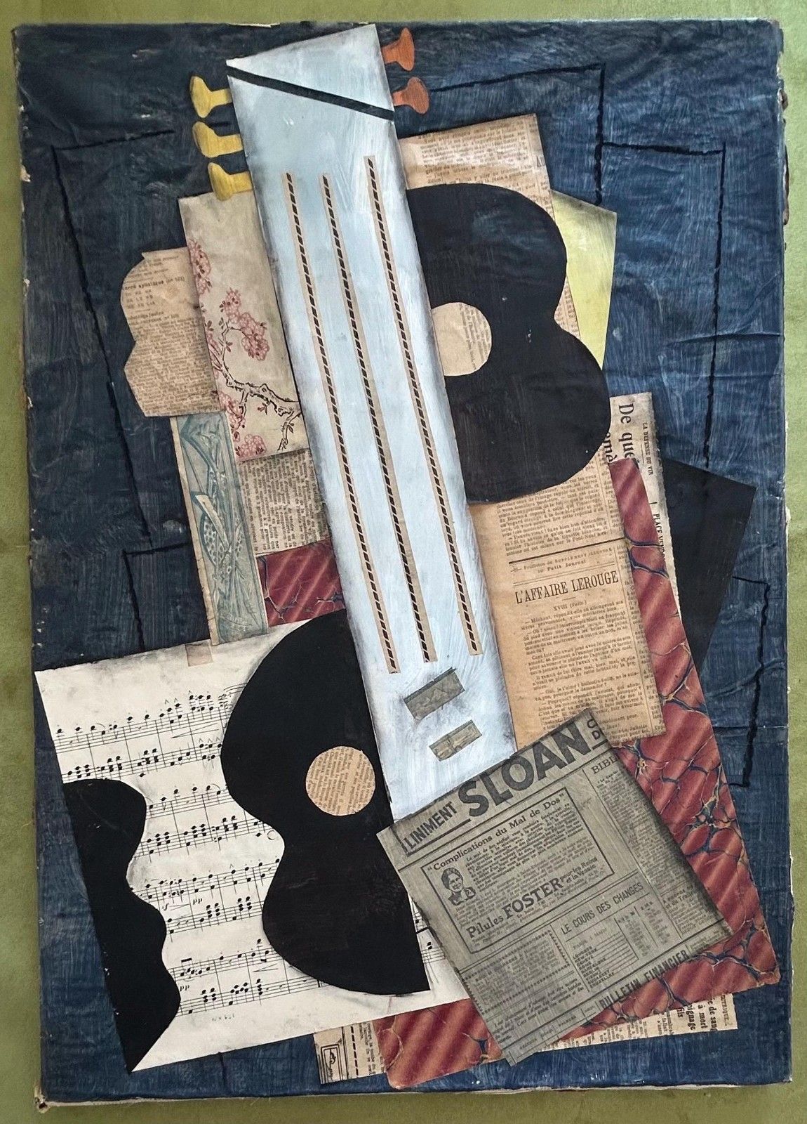 Cubist School Contemporary Oil Still Life With Guitar