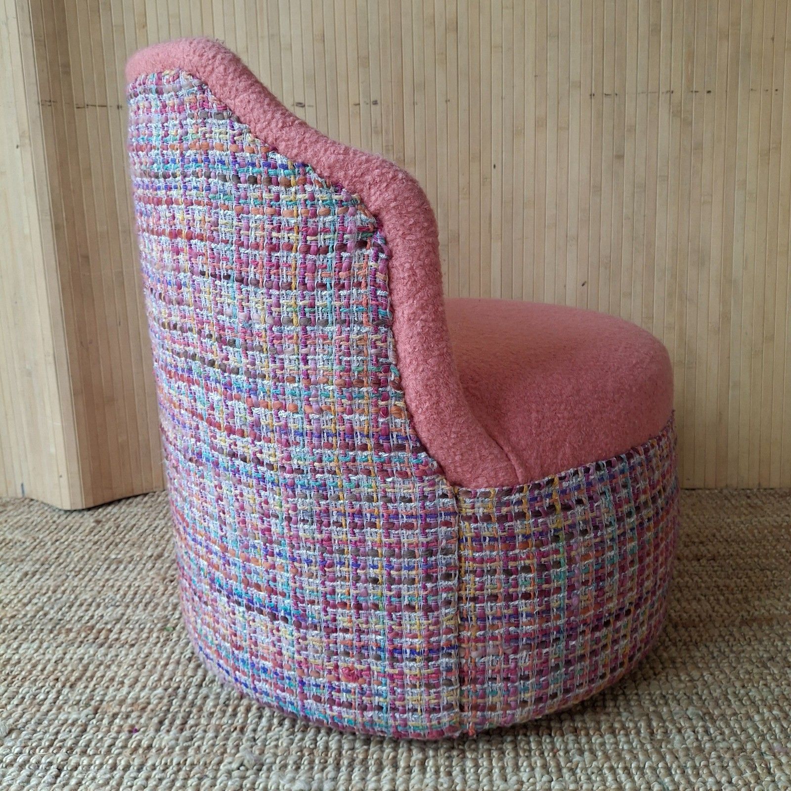 Furniture Fab Vintage Retro 70s Cocktail Bedroom Tub Chair Coral Boucle Multicolour Tweed photo