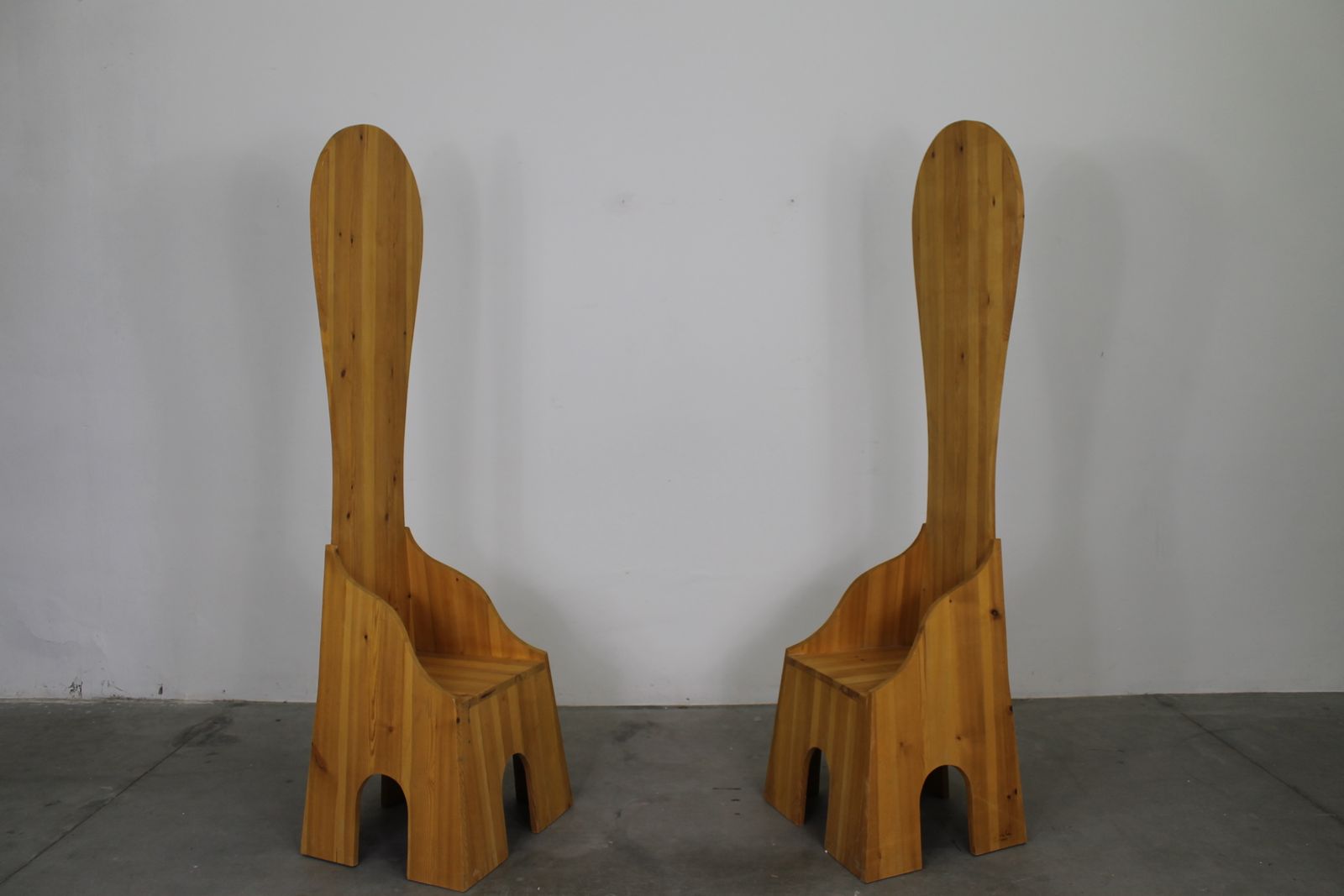 Mario Ceroli Set Of Two Fratina High Chair In Pine By Poltronova 1972