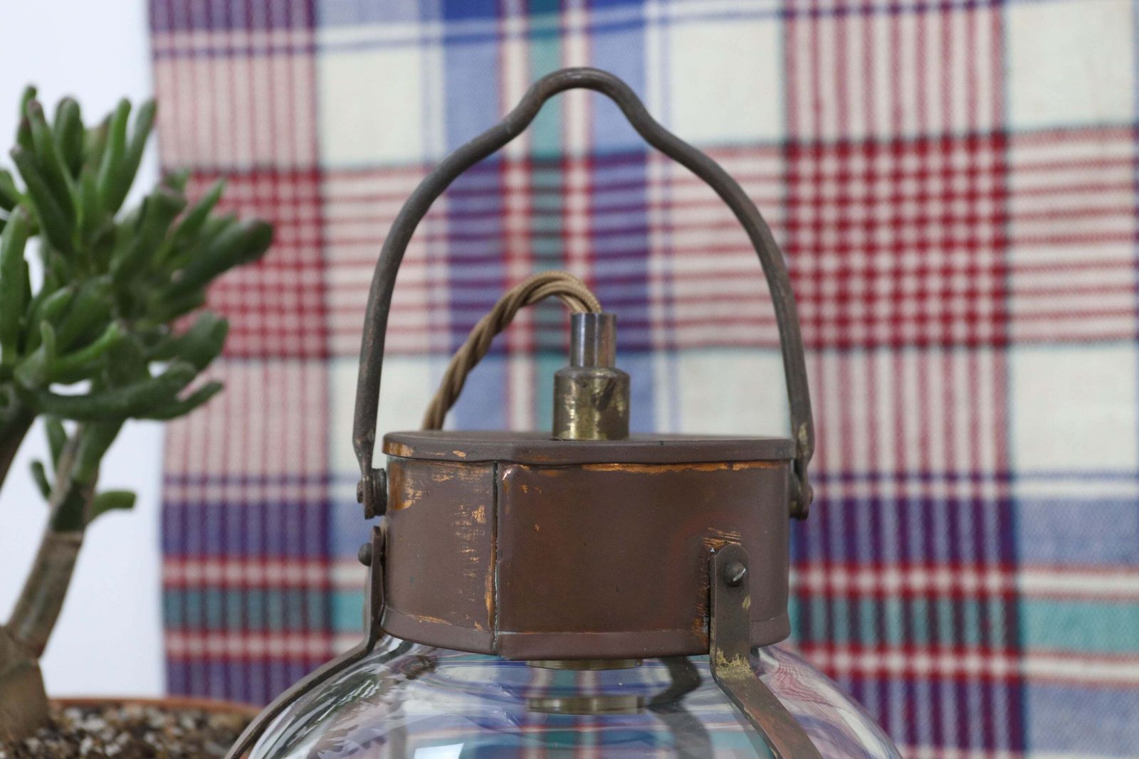 Vintage British Brass & Copper Hand Blown Electric Onion Lamp photo furniture