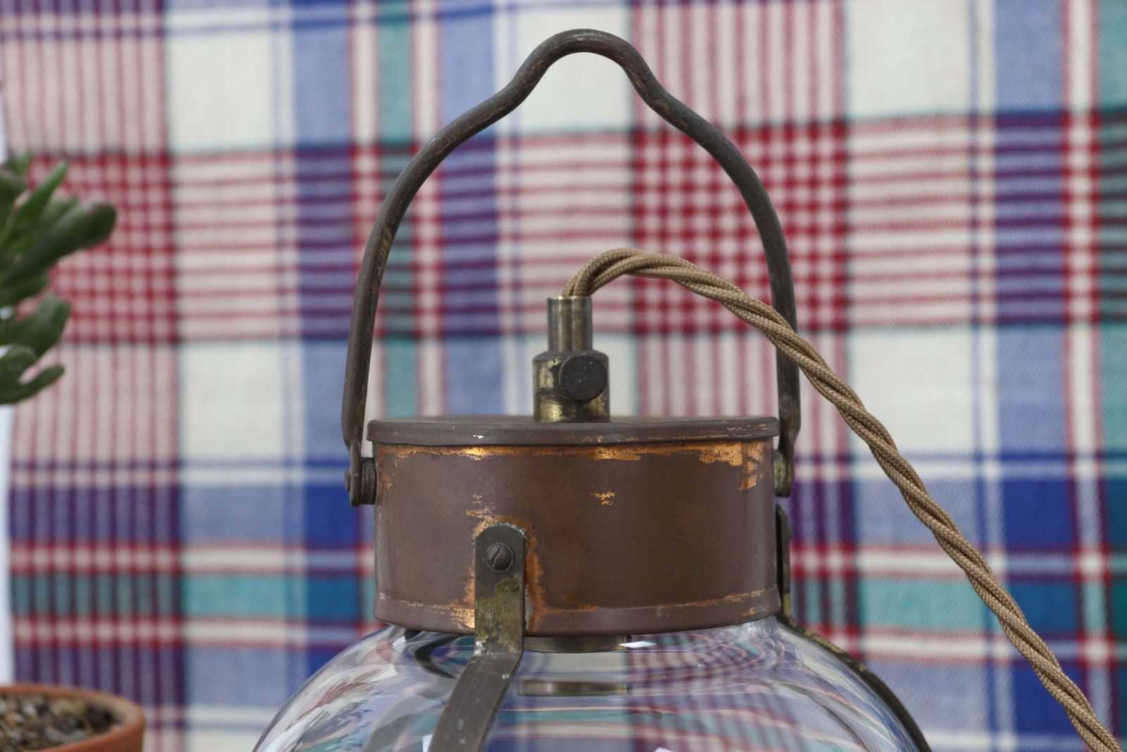 Vintage British Brass & Copper Hand Blown Electric Onion Lamp photo vinterior