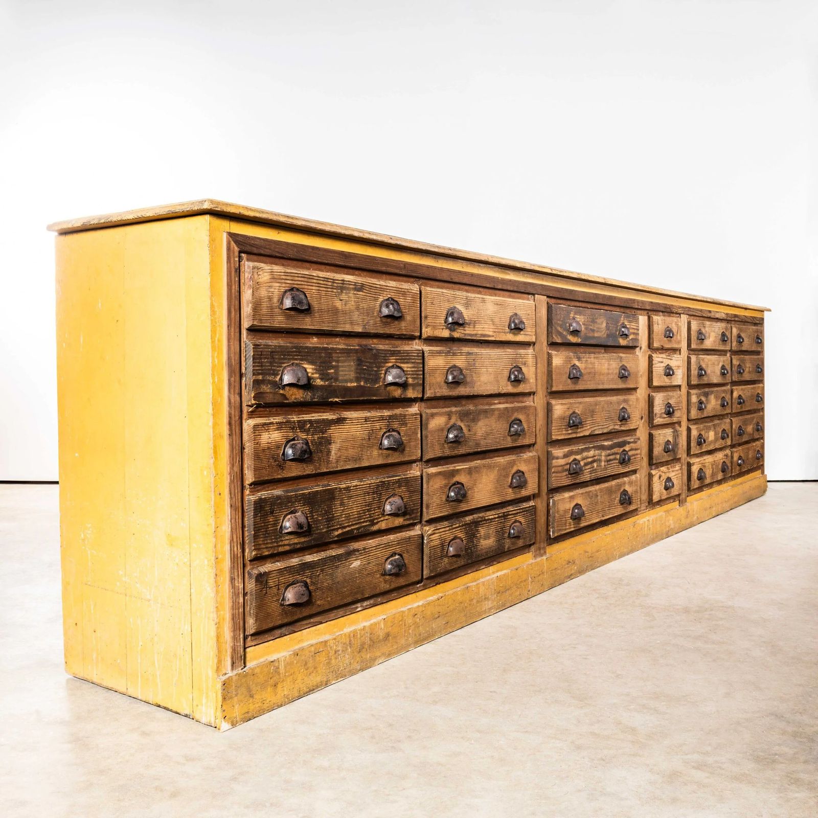 1940’s Original French Workshop Bank Of Drawers – 3.8m