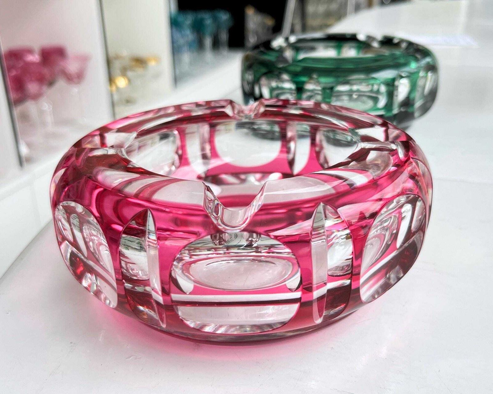 Val Saint Lambert Ashtray | 1pc | Crystal In Jade Green Or Red