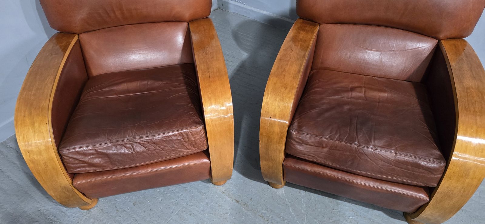 Pair Of Art Deco Leather Club Armchairs photo for sale