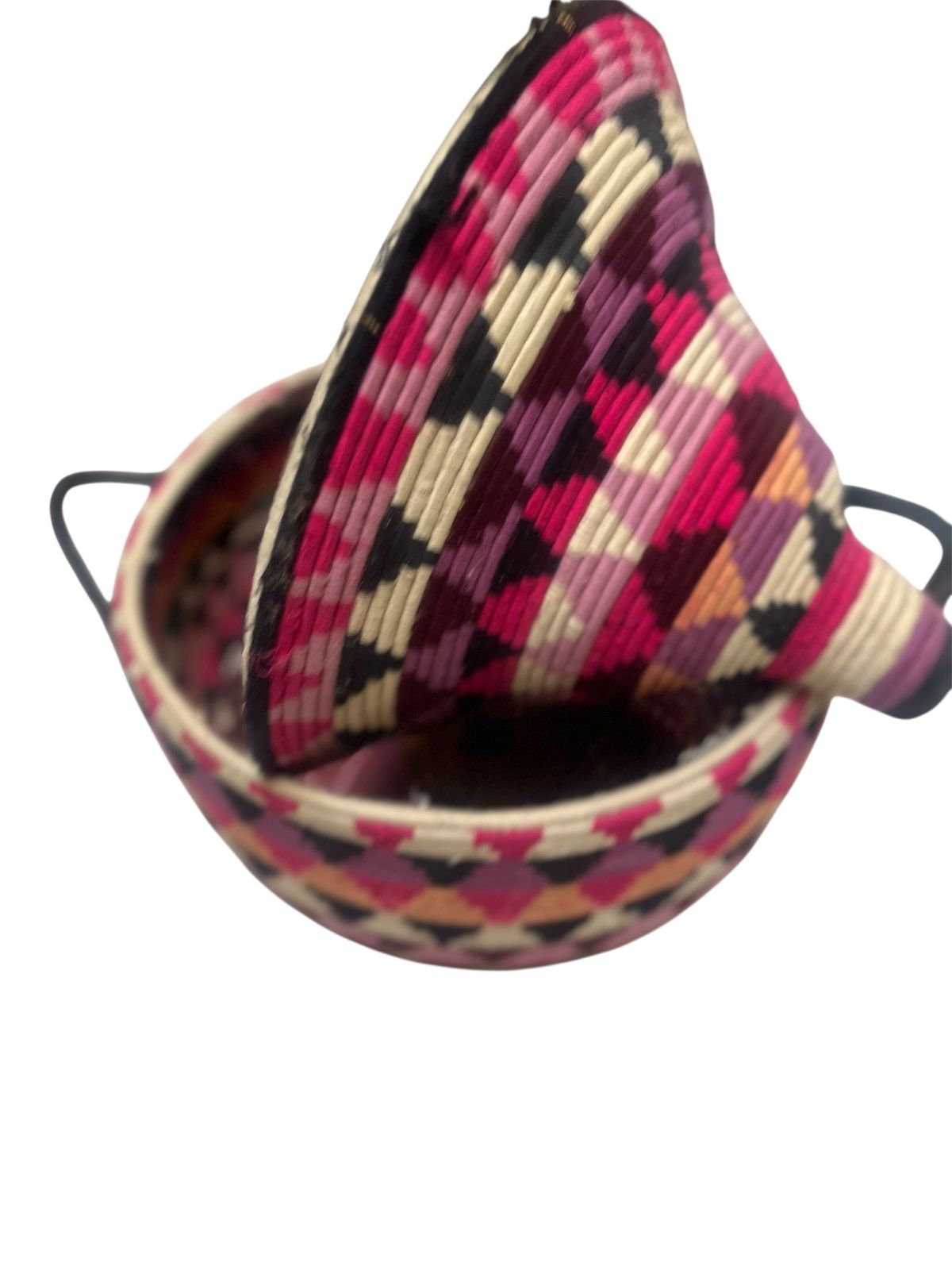 photo furniture Vintage Berber Basket Handwoven Moroccan Lidded Container