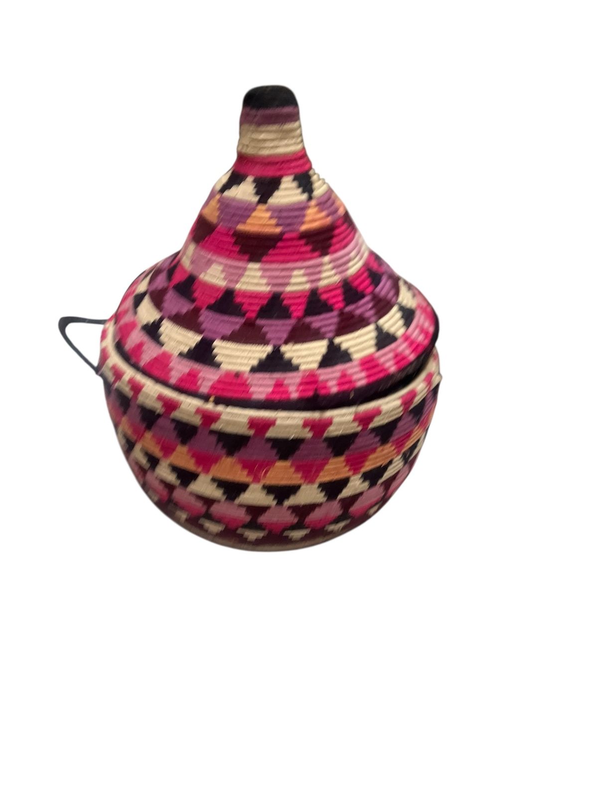 photo buy Vintage Berber Basket Handwoven Moroccan Lidded Container