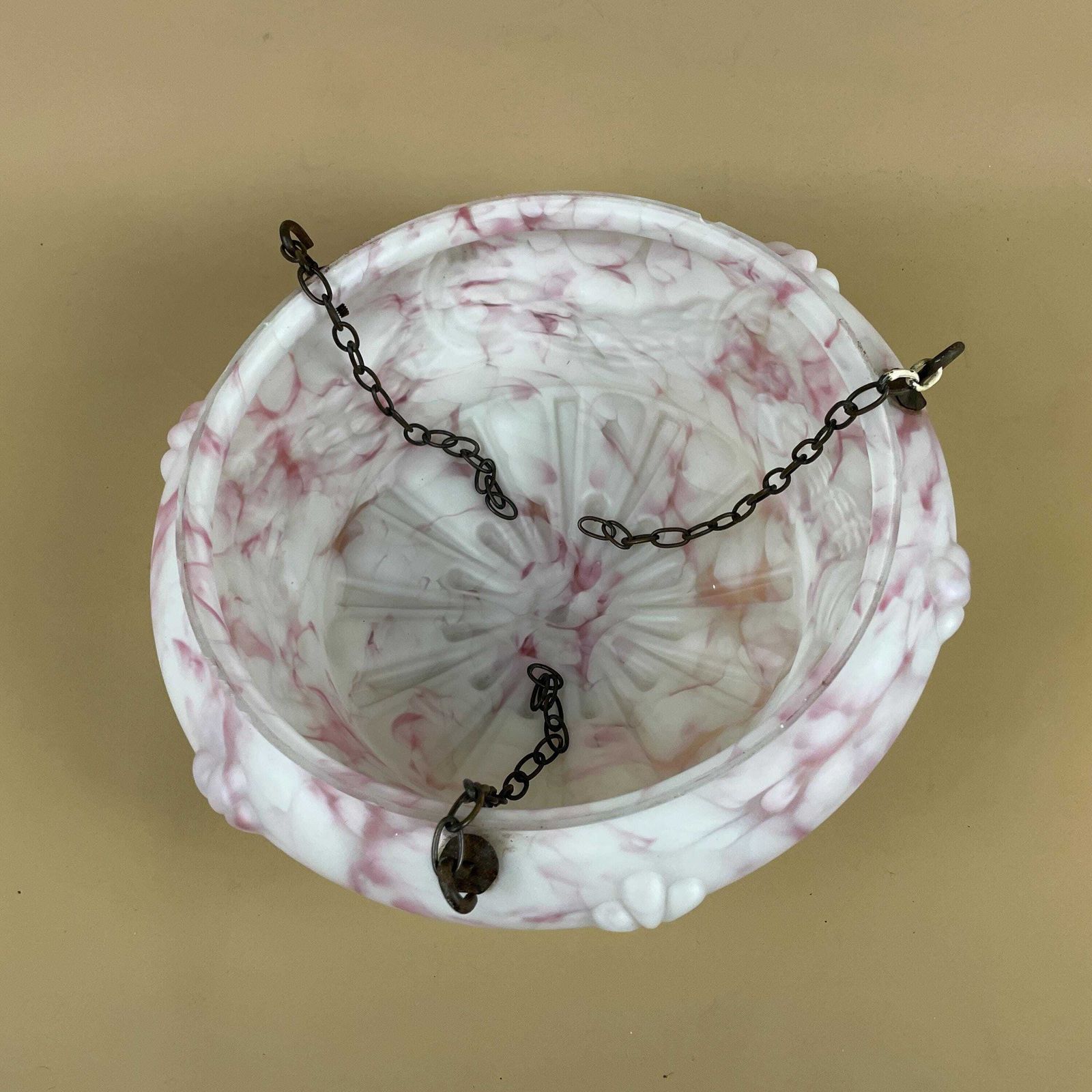 Vintage Glass Ceiling Light Shade White Pink Pendant Stain Glass Tiffany Style Patterned Milky Art Deco Round Circular Hanging Lampshade photo furniture