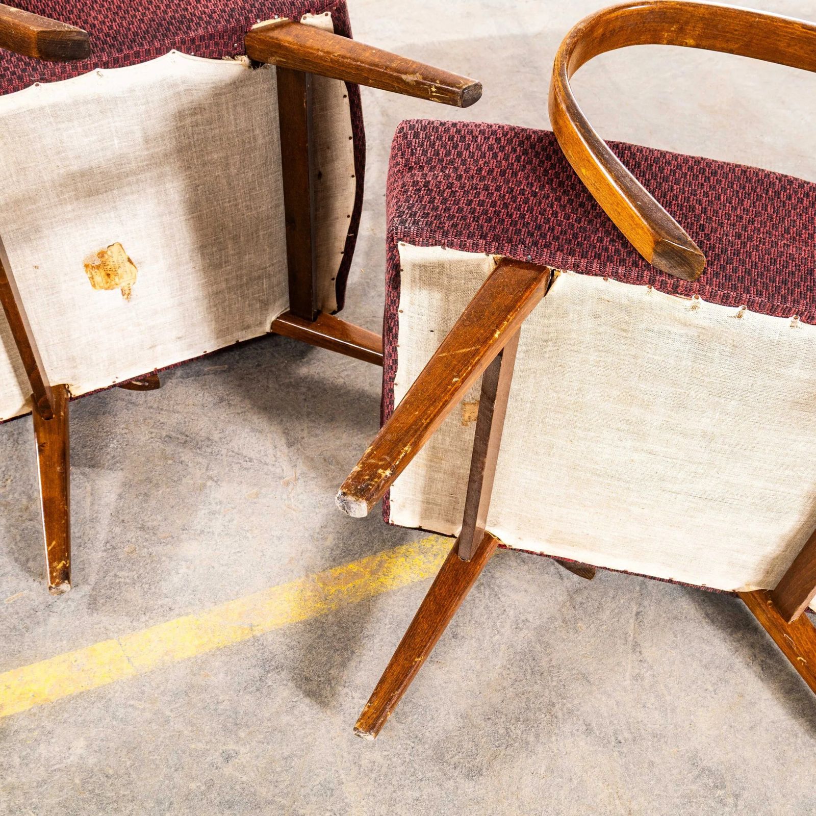 1950’s Jaroslav šmídek Original Armchairs In A Geometric Aubergine Jacquard – Sprung Seat photo vintage