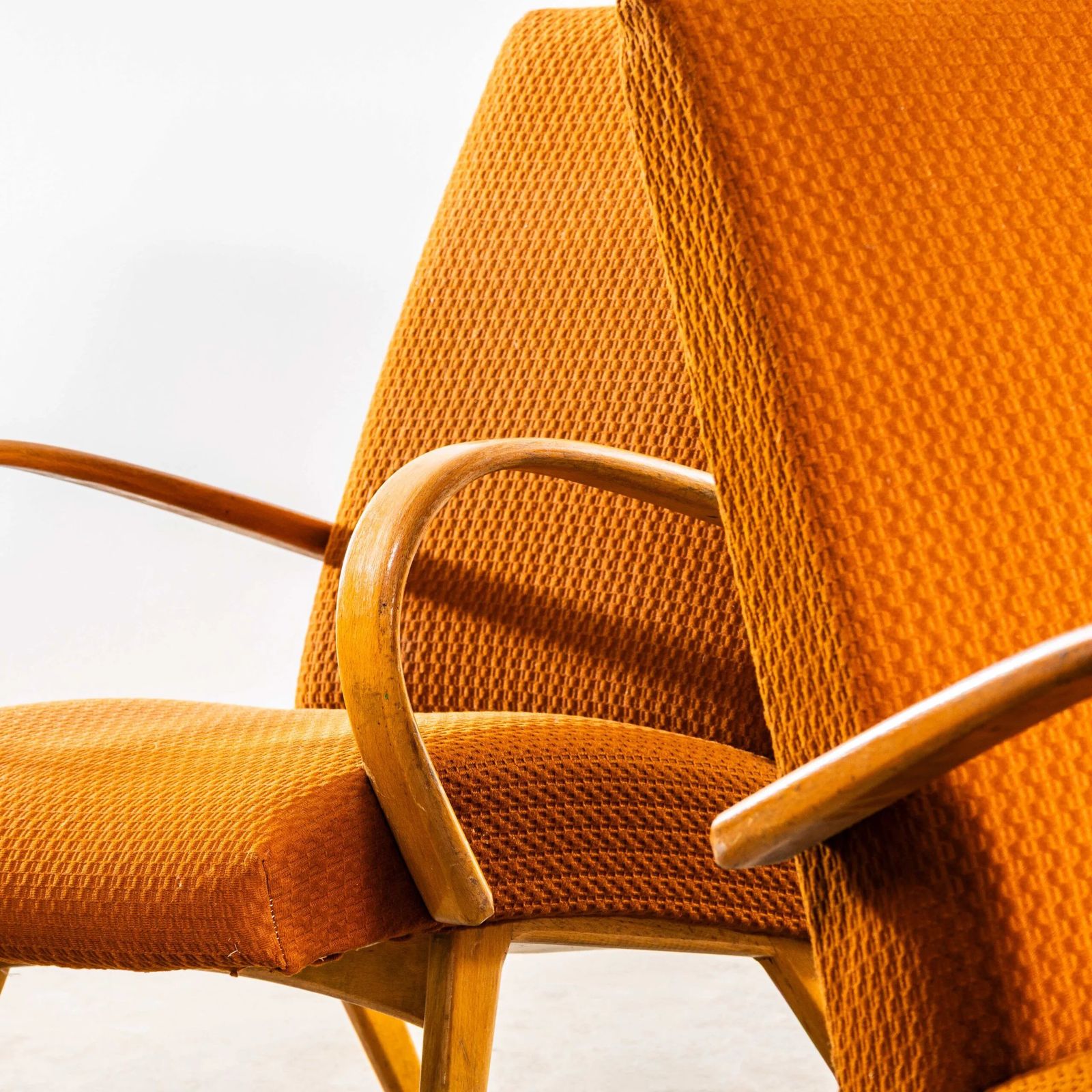 1950’s Jaroslav šmídek Original Armchairs In A Geometric Orange Jacquard – Standard Seat photo Furniture