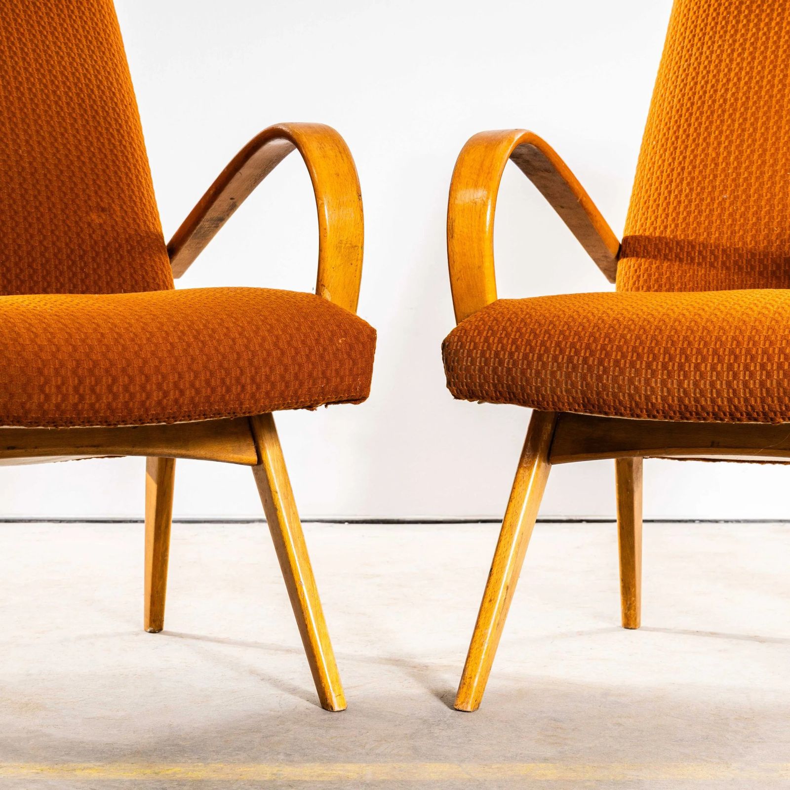 1950’s Jaroslav šmídek Original Armchairs In A Geometric Orange Jacquard – Standard Seat photo 678.0