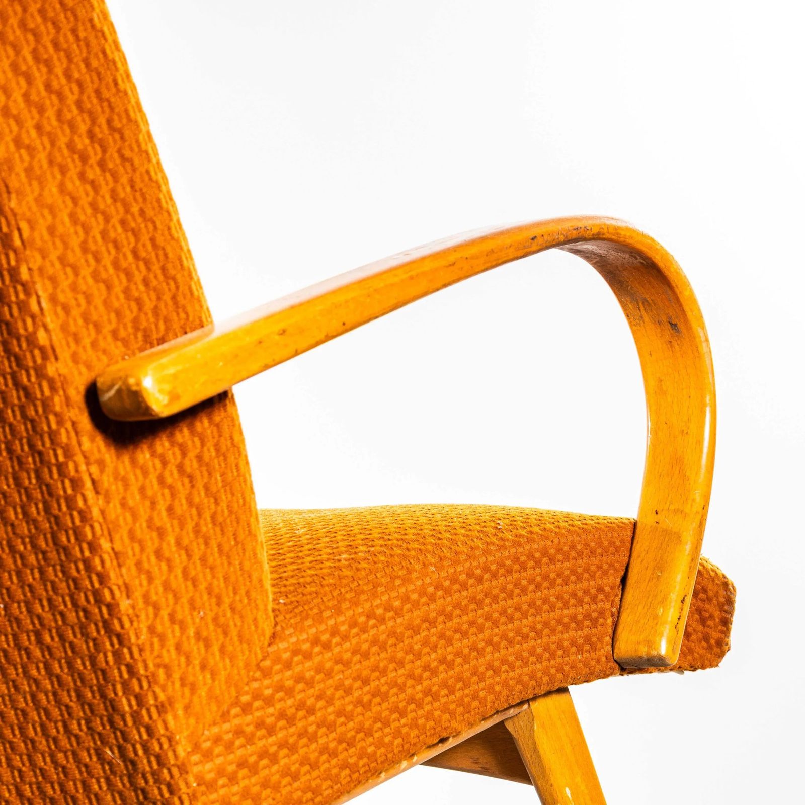1950’s Jaroslav šmídek Original Armchairs In A Geometric Orange Jacquard – Standard Seat photo vintage