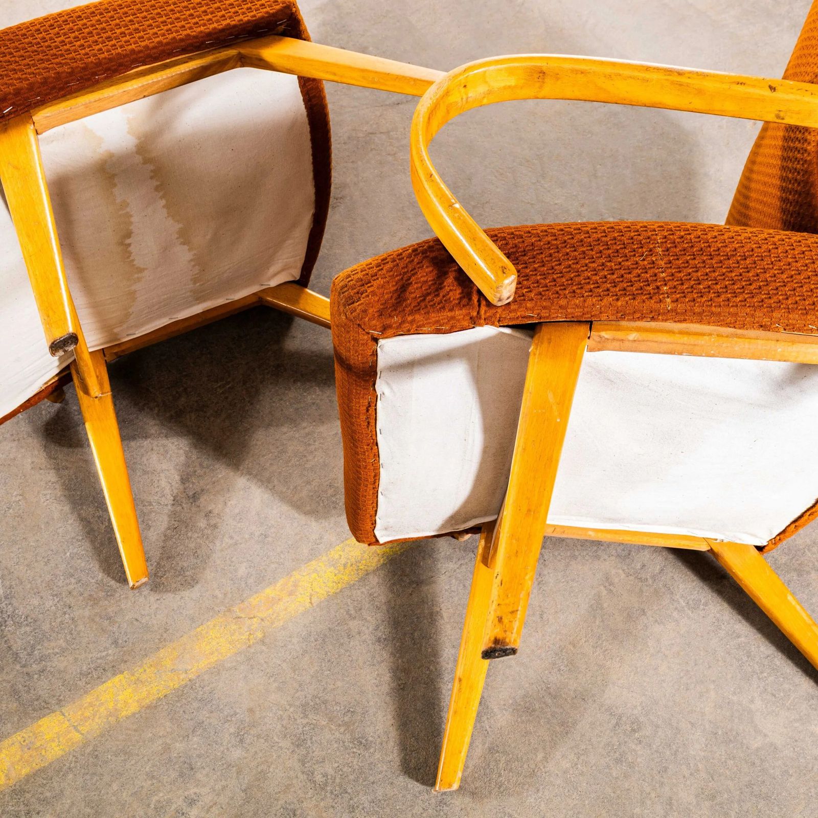 photo for sale 1950’s Jaroslav šmídek Original Armchairs In A Geometric Orange Jacquard – Standard Seat
