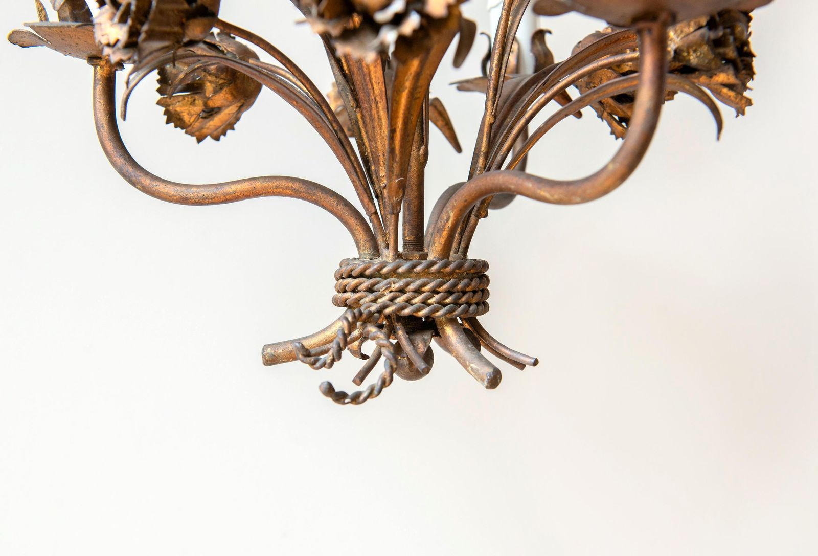 Florentine Chandelier, Italian Hanging Lamp, Gold Leaf Floral Pendant Lamp, Vintage Roses Candelabra, Hollywood Regency, 1960s Design photo buy