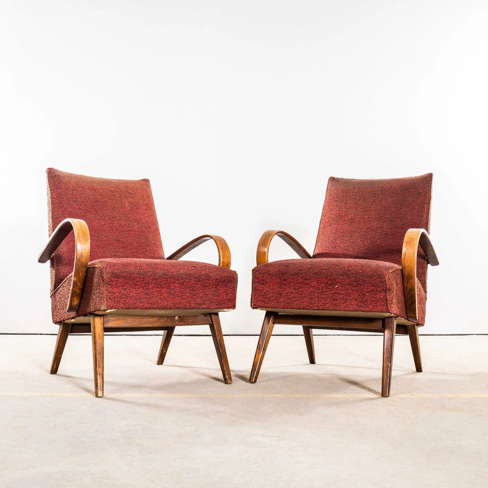1950’s Jaroslav šmídek Original Armchairs In A Rust Boucle Fabric photo for sale