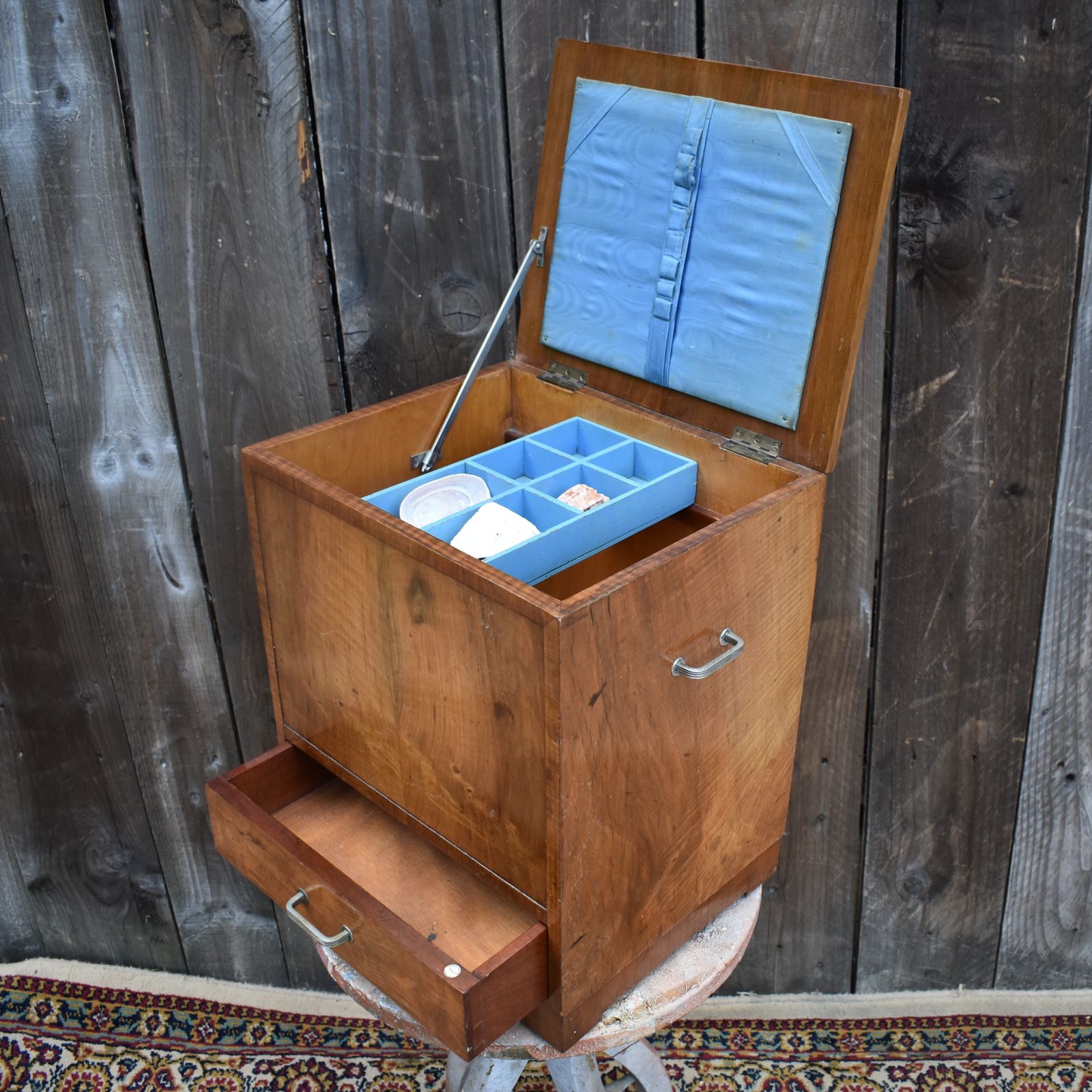 Antique Heal's Of London Walnut Haberdashery Chest Sewing Cabinet Side Table photo furniture