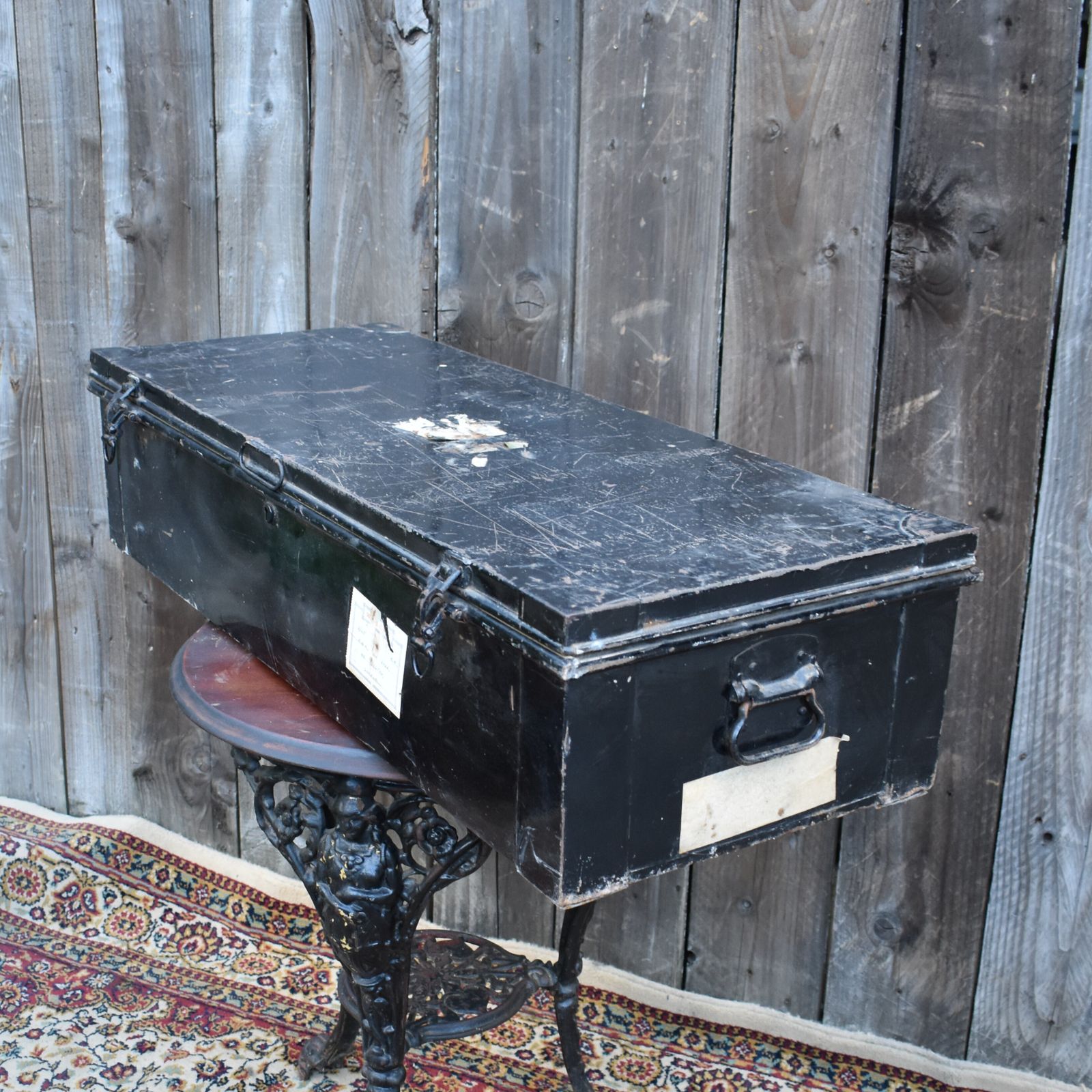 photo furniture Antique Lieutenant Pugh Hms Eagle Toleware Military Army Uniform Travel Trunk