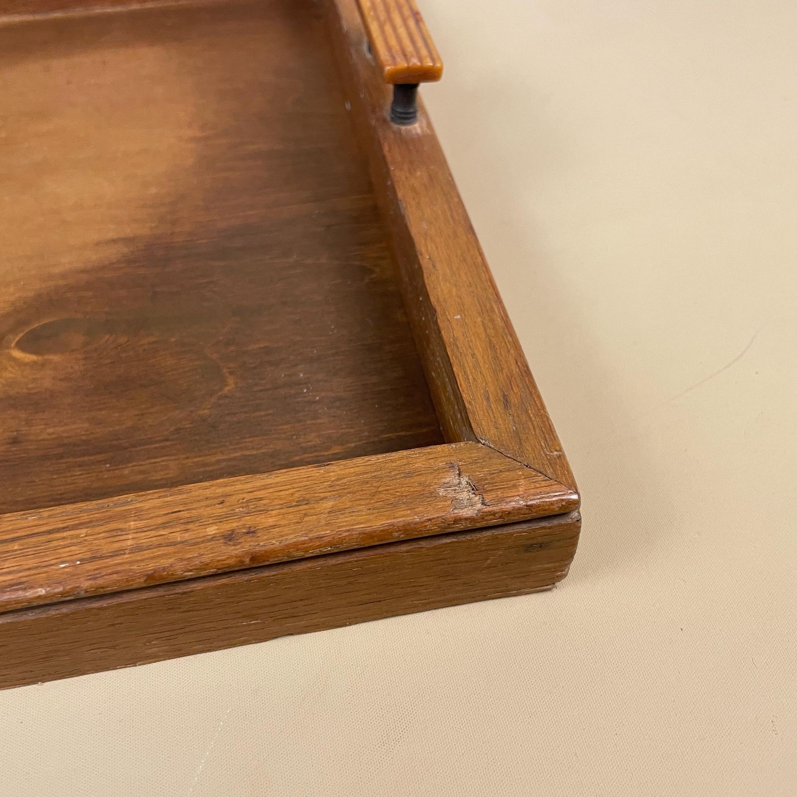 Antique Wooden Tray Rectangle Wood Original Plastic Handles Traditional Display Decorative Serving Rectangular Brown Solid Classic photo vintage