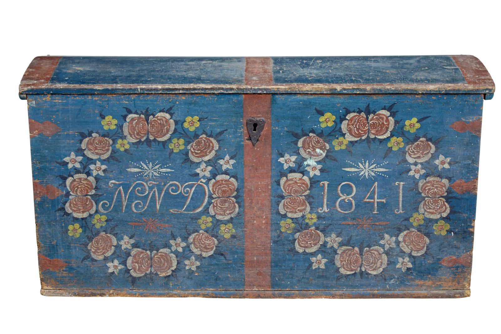 Mid 19th Century Swedish Folk Art Hand Painted Pine Coffer