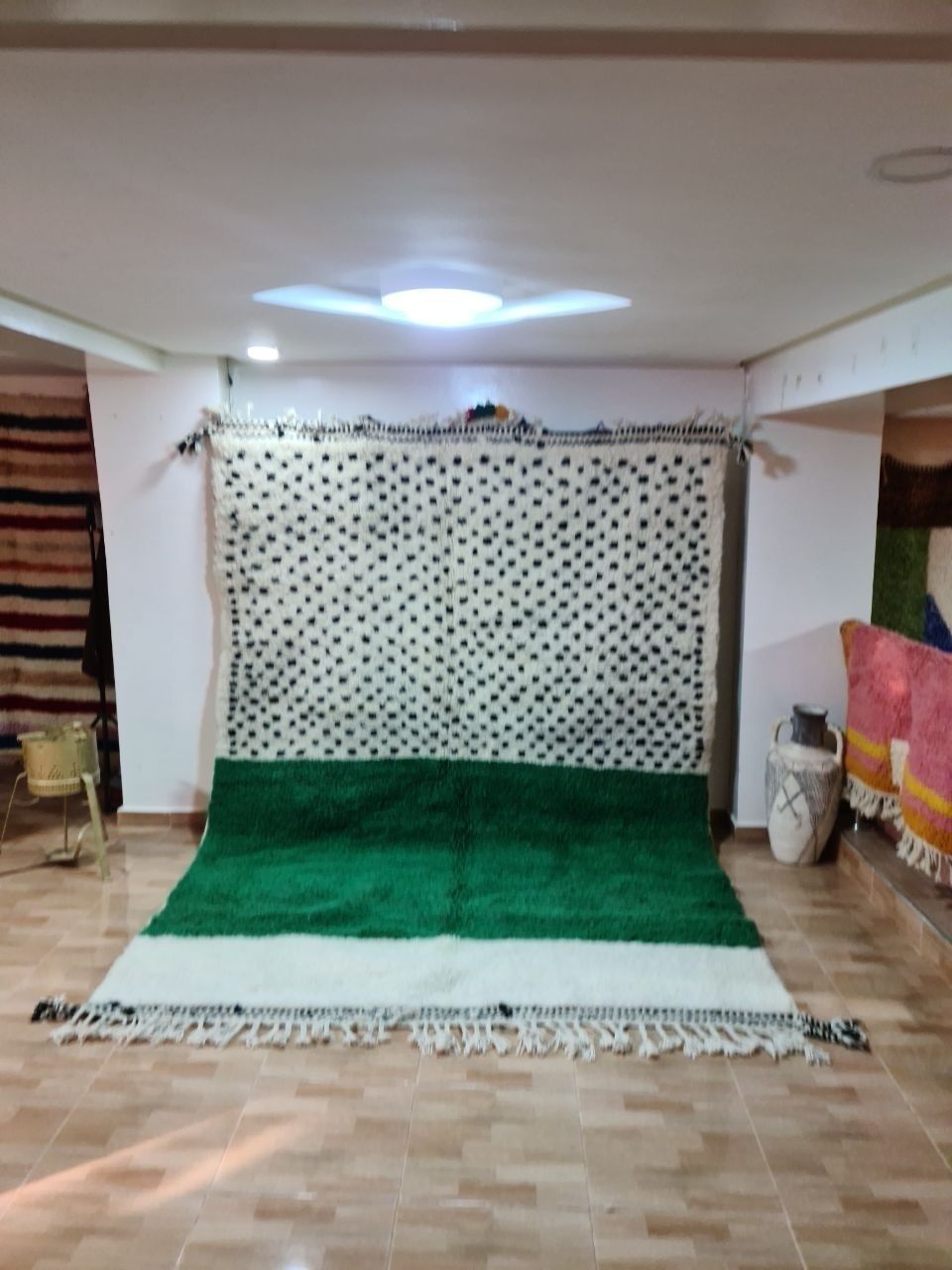 Large Modern Moroccan Rug With Emerald Green, 300x200cm, Hand Knotted Wool