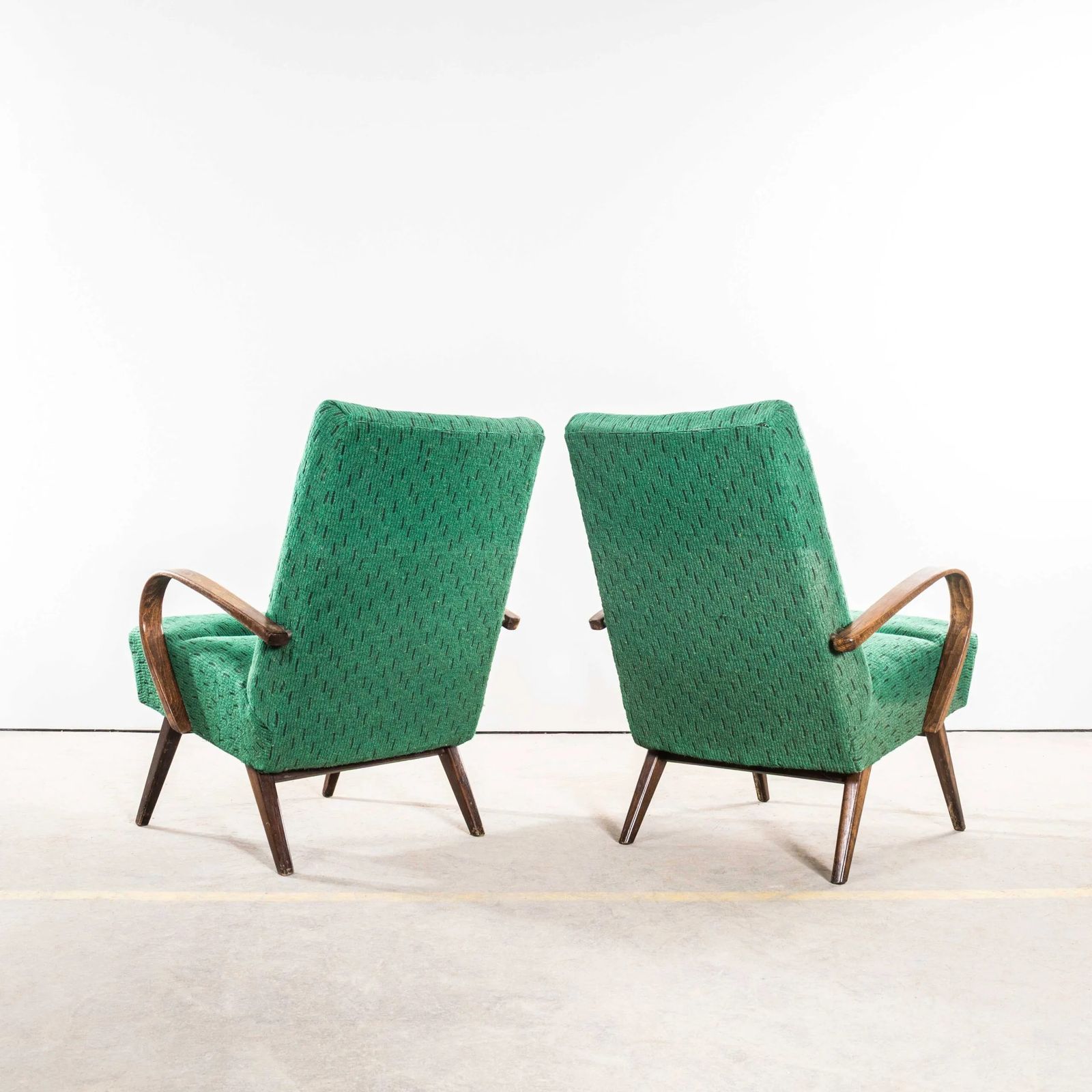 1950’s Jaroslav šmídek Original Armchairs In A Geometric Slub Jacquard – Sprung Seat photo vinterior