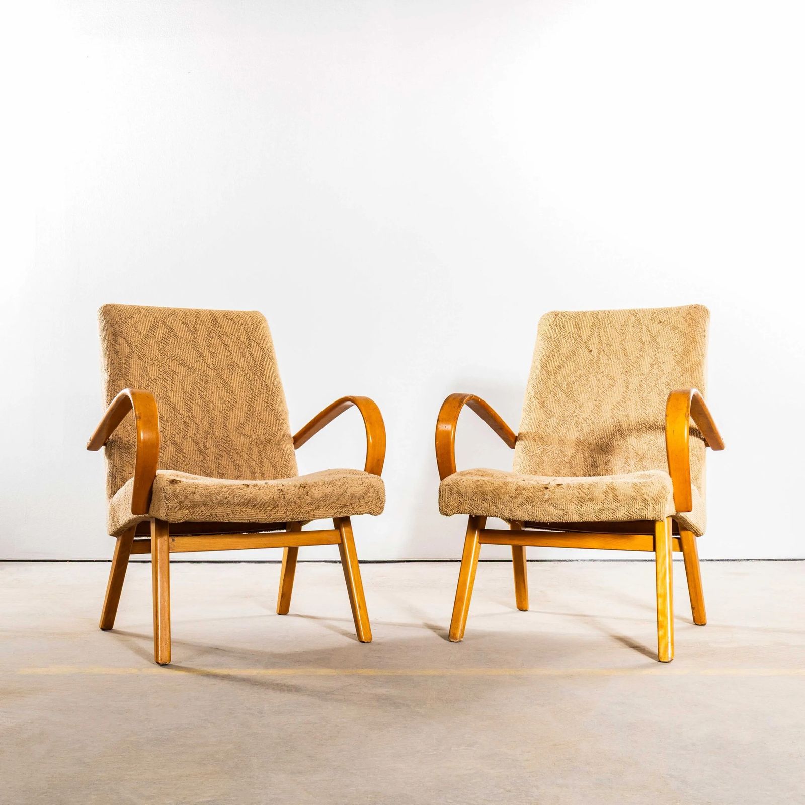 1950’s Jaroslav šmídek Original Armchairs In A Geometric Slub Jacquard – Standard Seat photo for sale