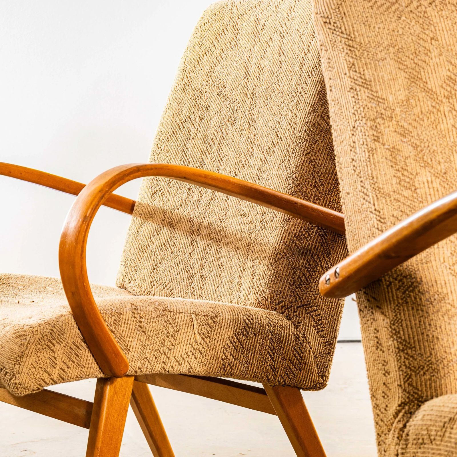 1950’s Jaroslav šmídek Original Armchairs In A Geometric Slub Jacquard – Standard Seat photo buy