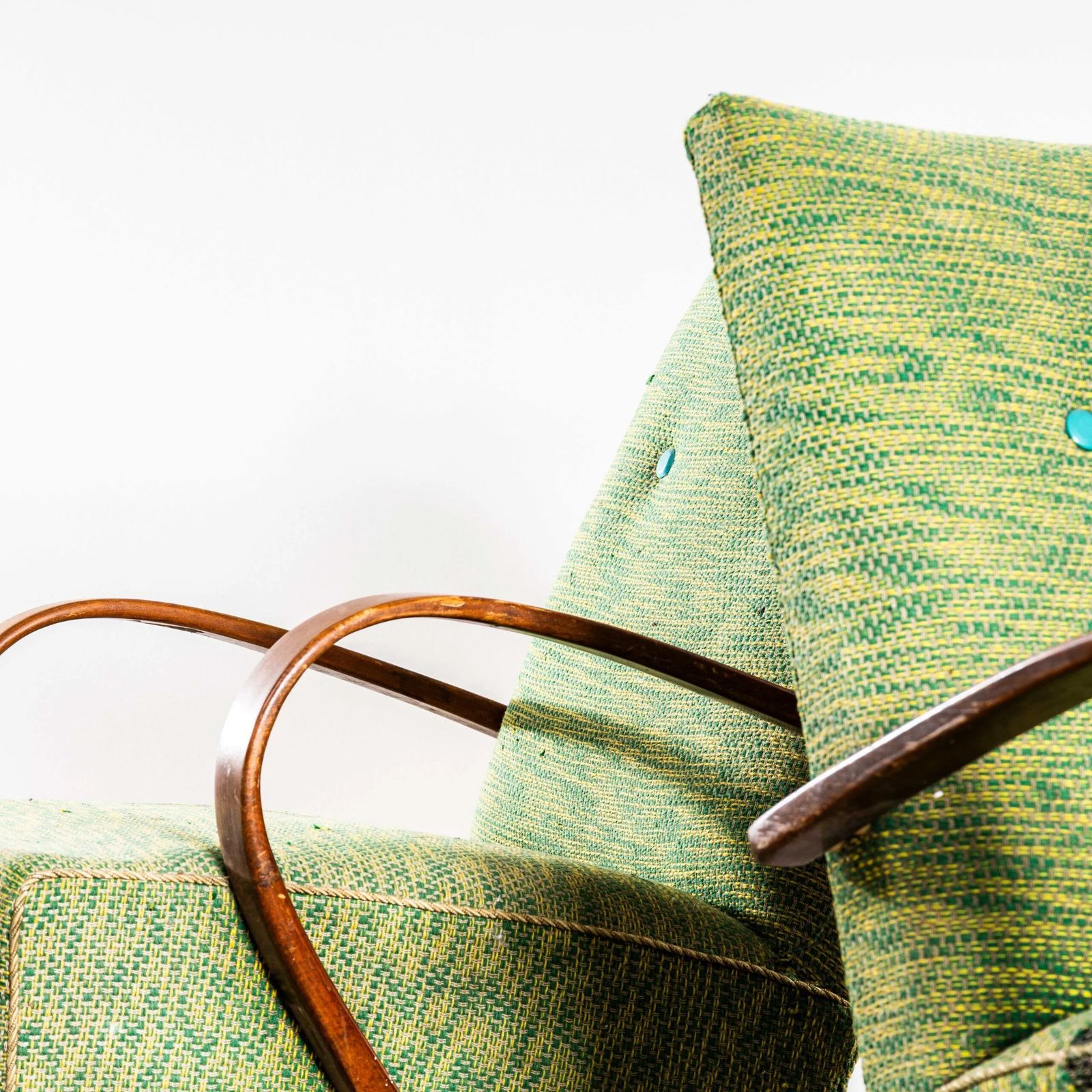 1950’s Jaroslav šmídek Original Armchairs In A Lime Heavy Geometric Weave Fabric With Sprung Seat photo Furniture