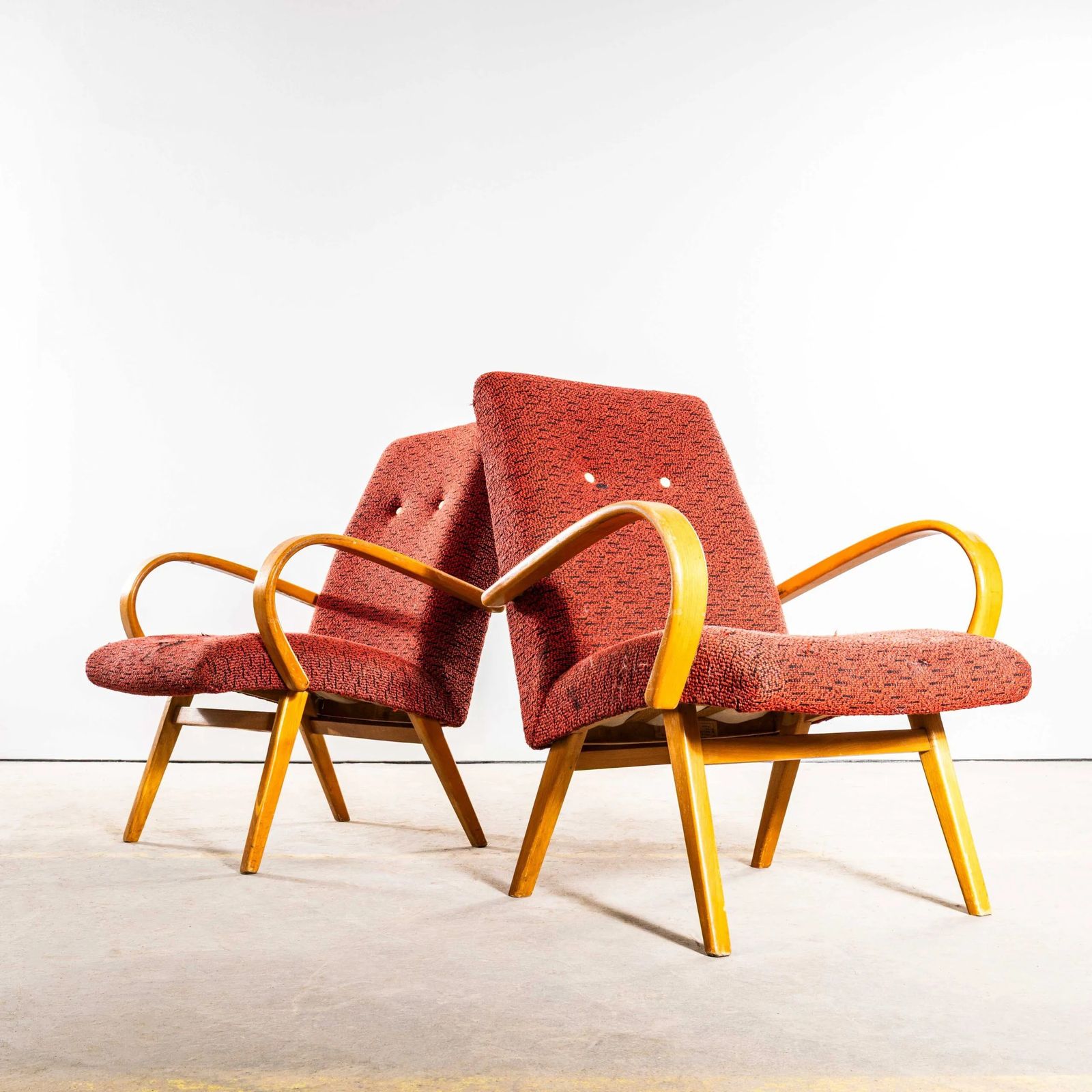 1950’s Jaroslav šmídek Original Armchairs In A Tufted Orange Jacquard – Standard Seat
