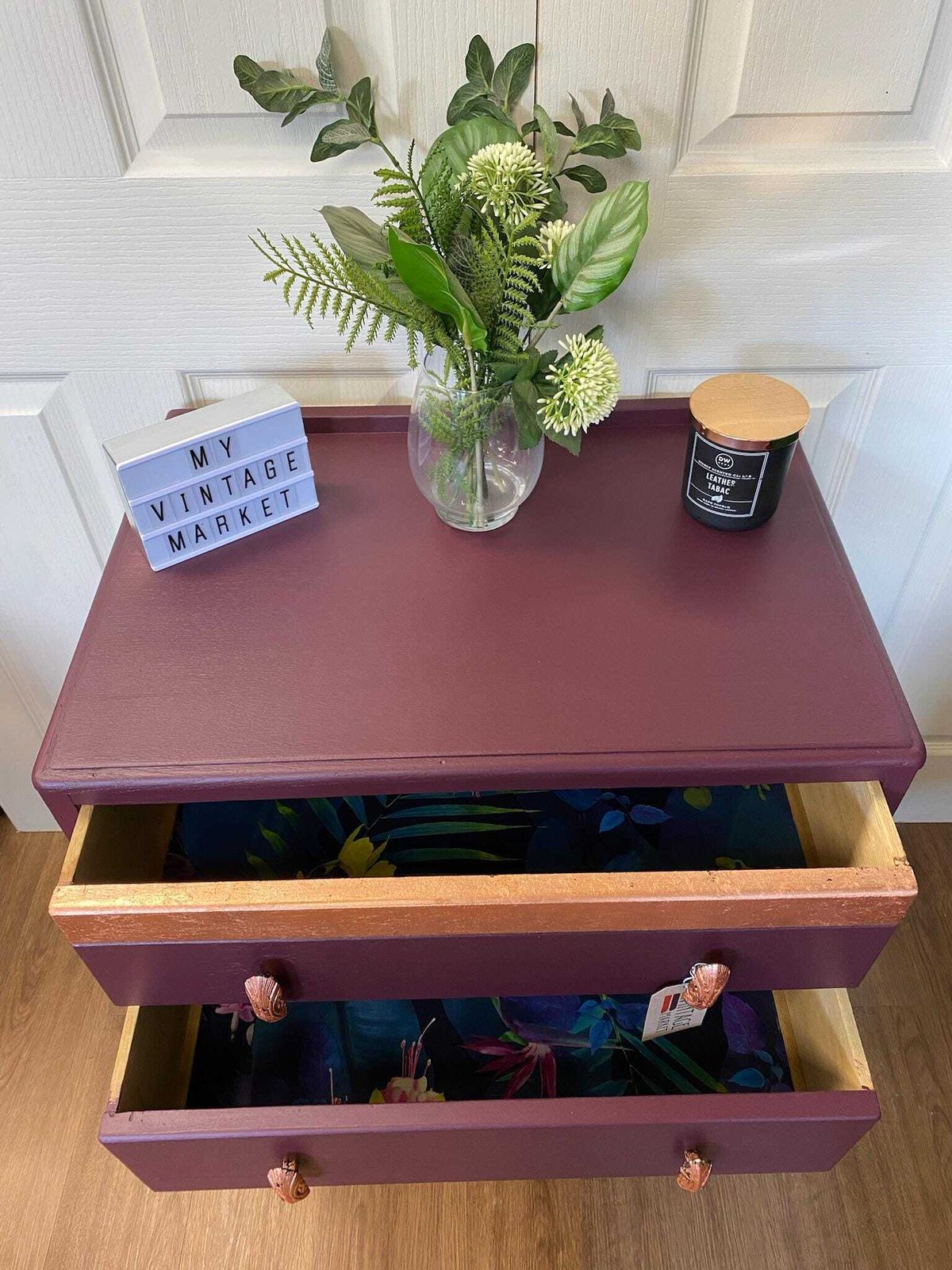 Refurbished 1940s Chest Of Drawers In Aubergine With Copper Highlights photo vinterior