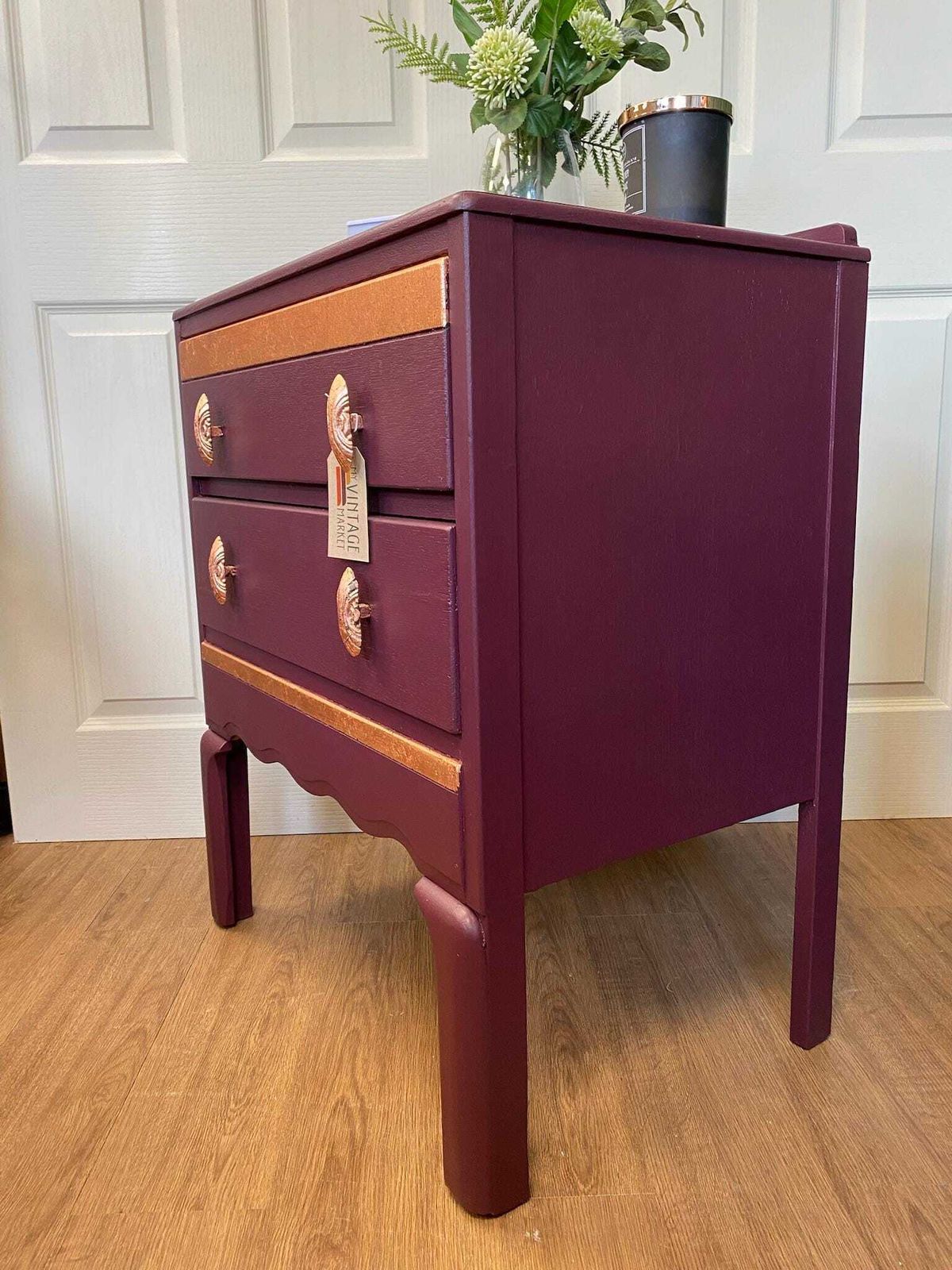 photo furniture Refurbished 1940s Chest Of Drawers In Aubergine With Copper Highlights