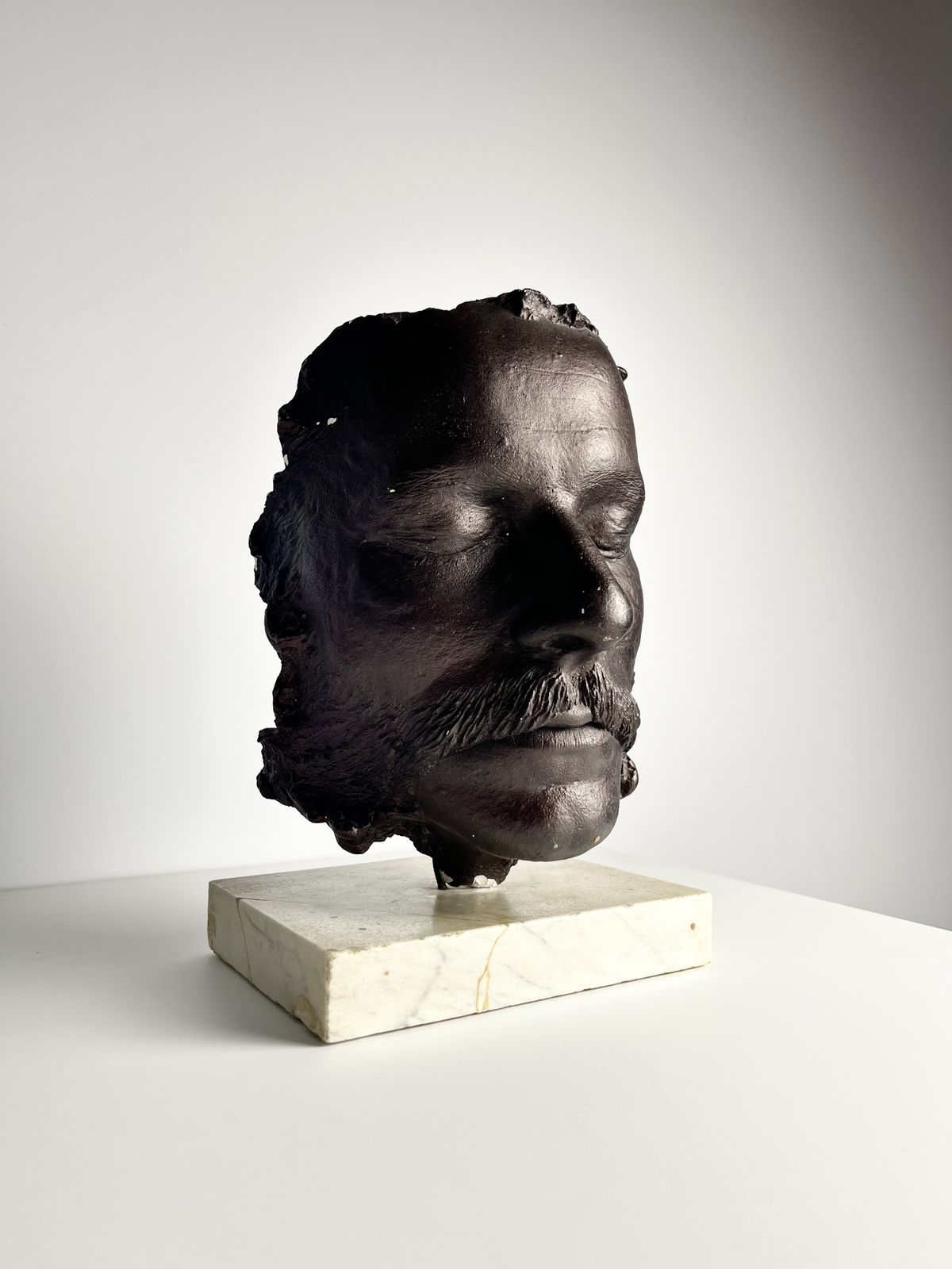 Enigmatic Death Mask Sculpture On Marble Base, Age And Origin Unknown photo furniture