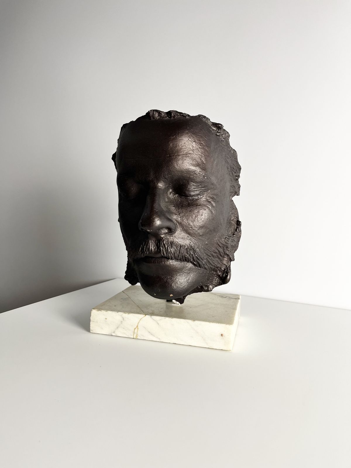 Enigmatic Death Mask Sculpture On Marble Base, Age And Origin Unknown photo Art