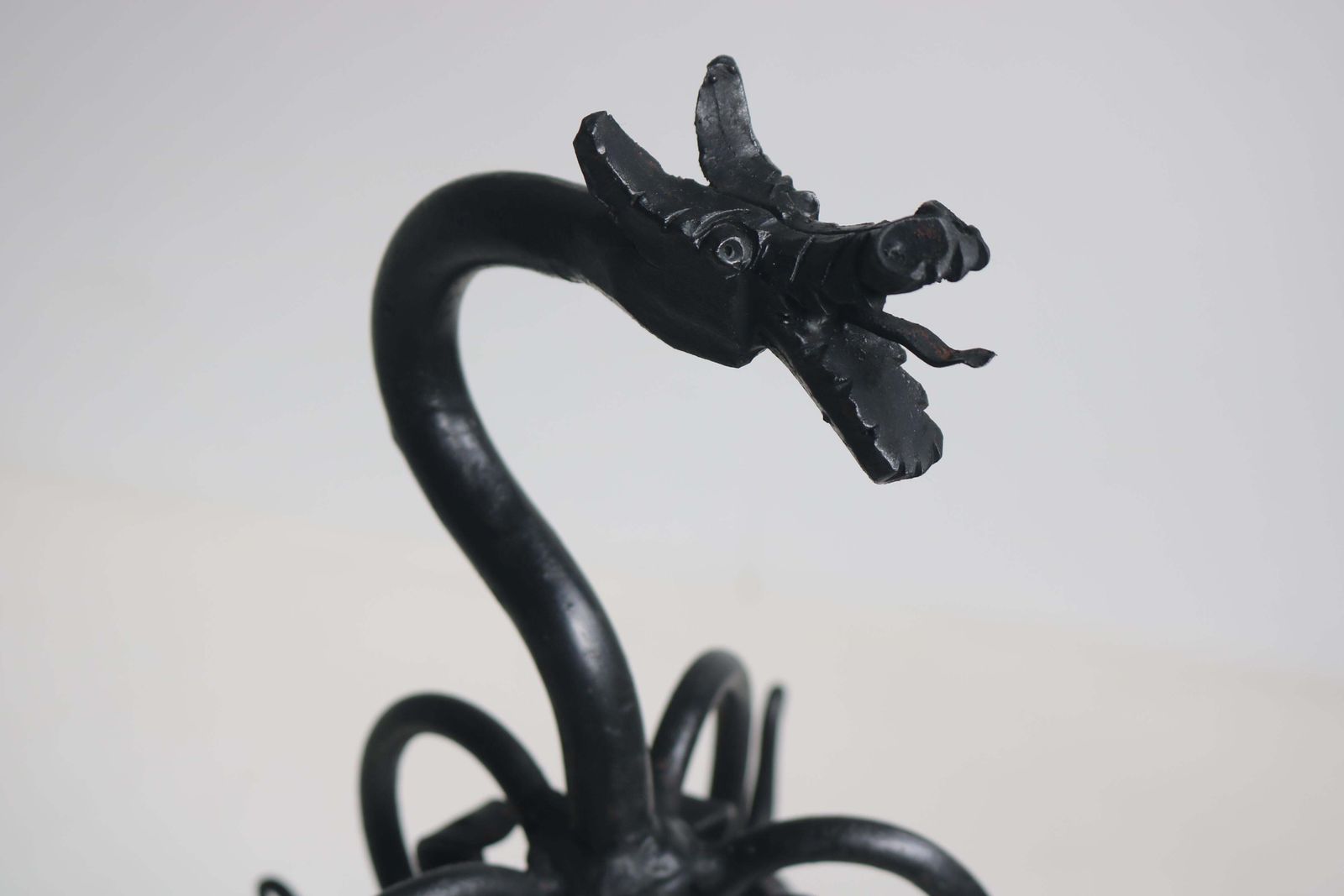 Spanish Gothic Revival Fireplace Tool Set Wrought Iron Dragon 1920 Hand Forged photo furniture