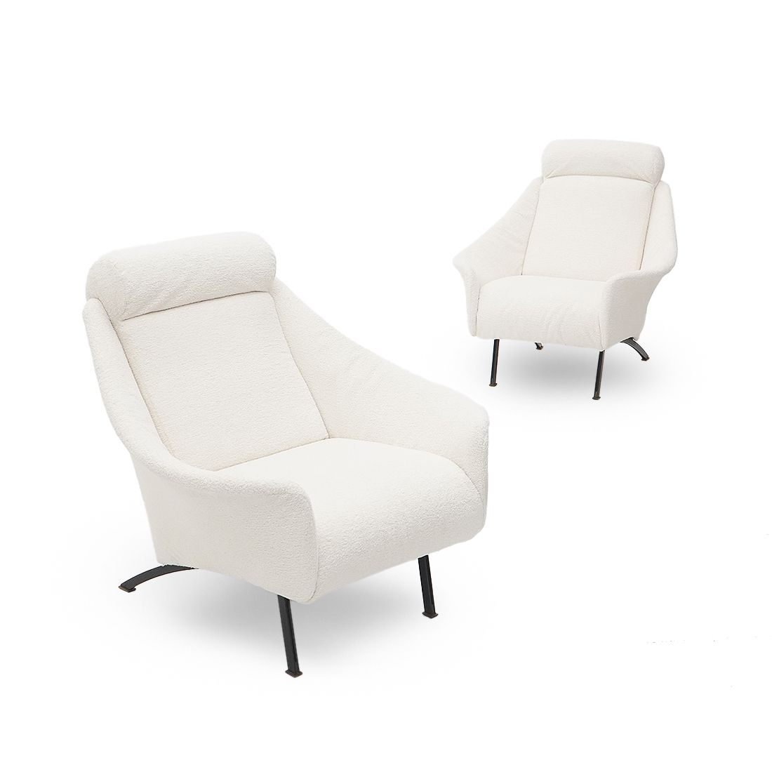 Pair Of White Bouclé Armchairs, 1950s