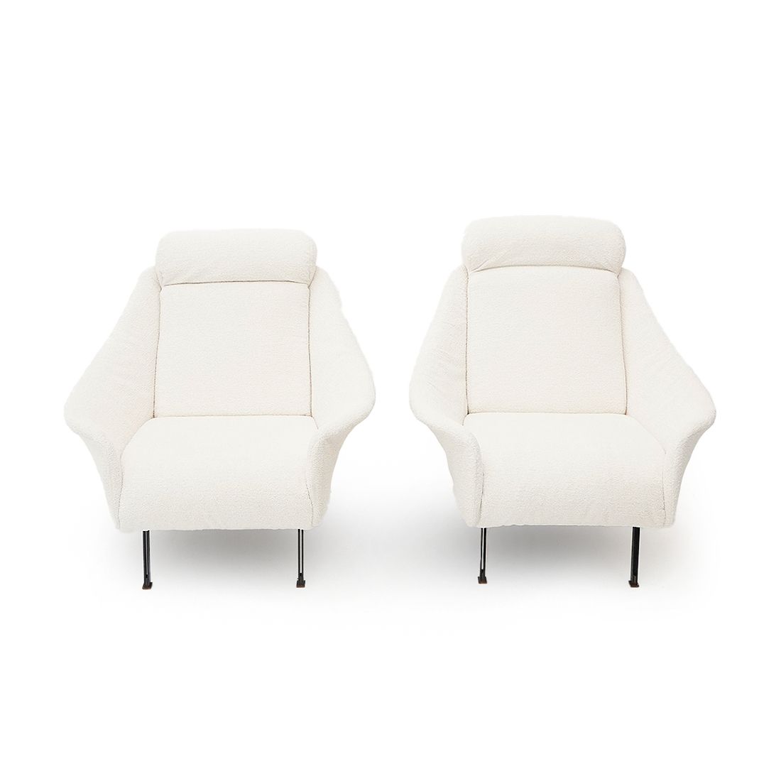 Pair Of White Bouclé Armchairs, 1950s photo for sale