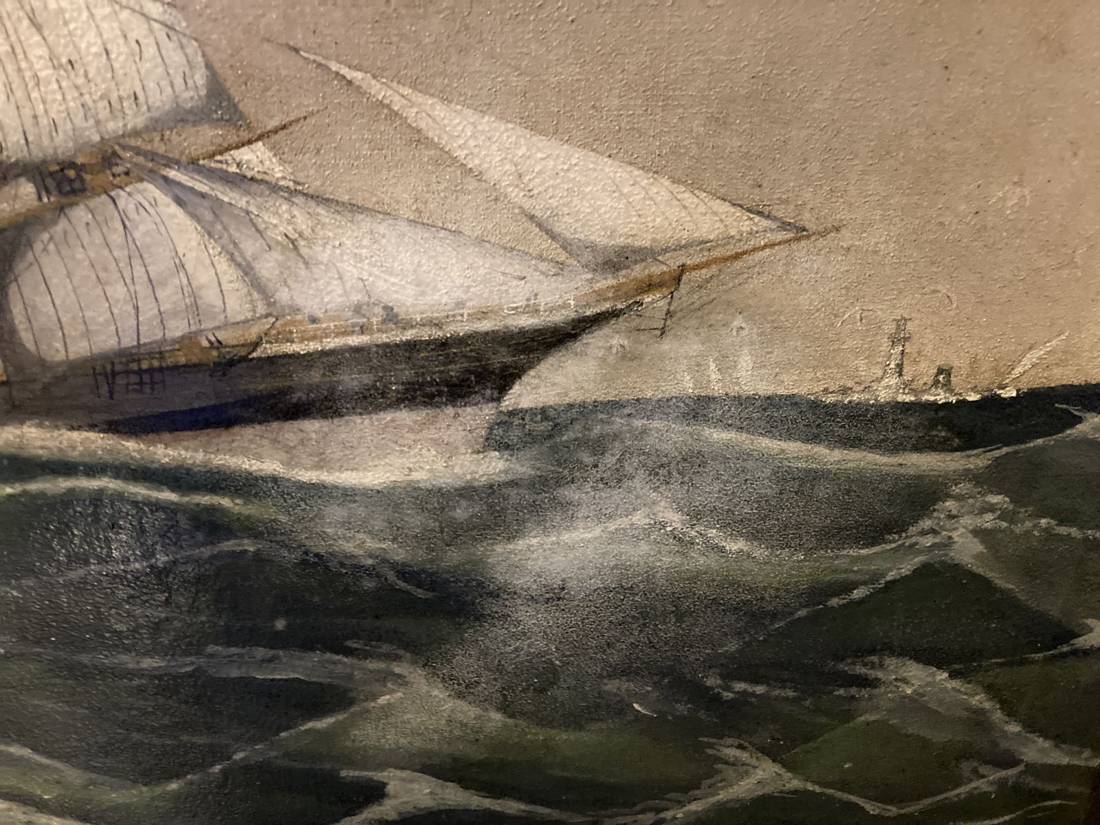 19th Century Oil Painting Steam/ Sailing Ship photo for sale