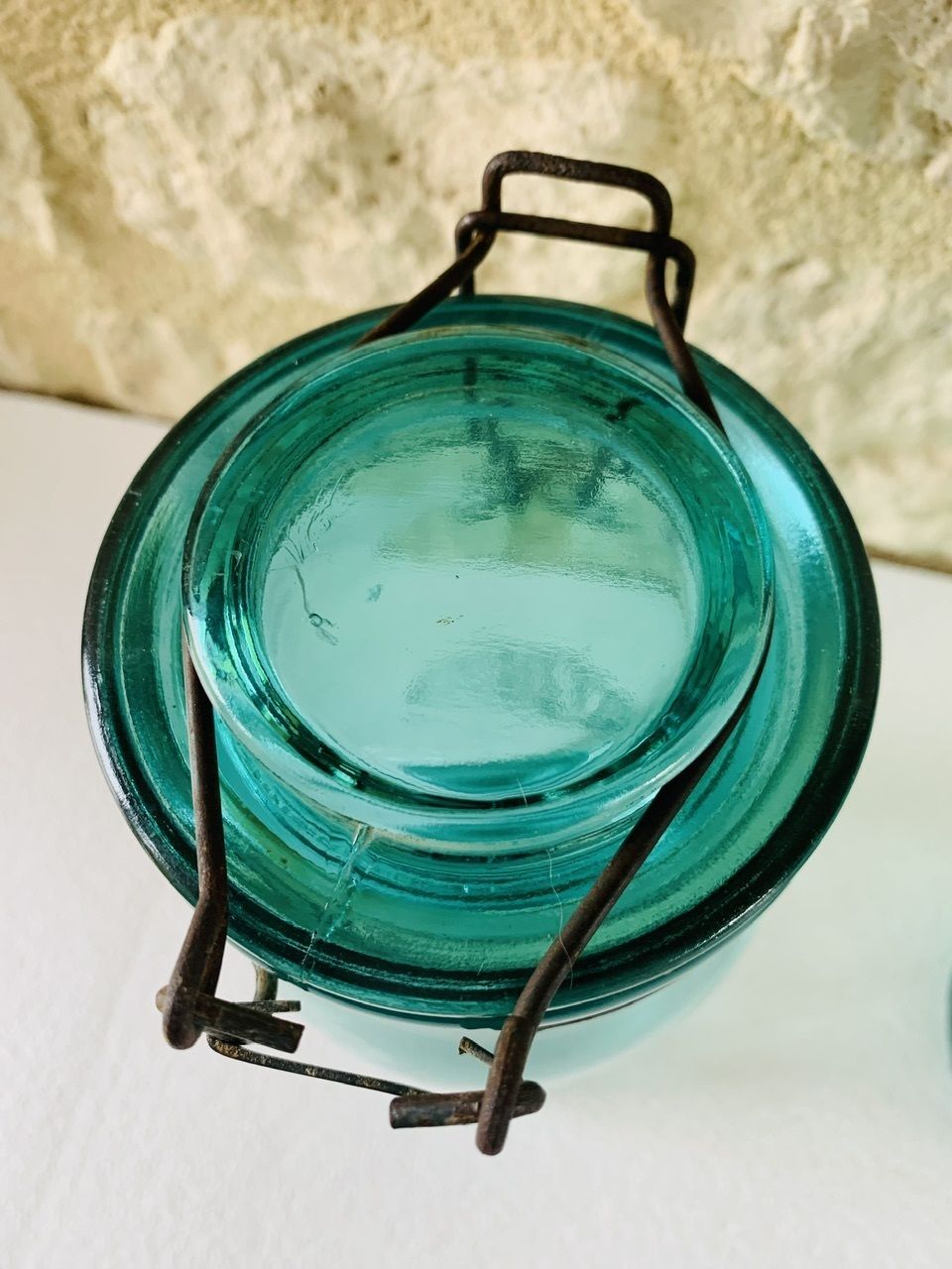 Vintage, French, Turquoise Glass Jars From Solidex, 1940s, Set Of 2 photo Home Decor