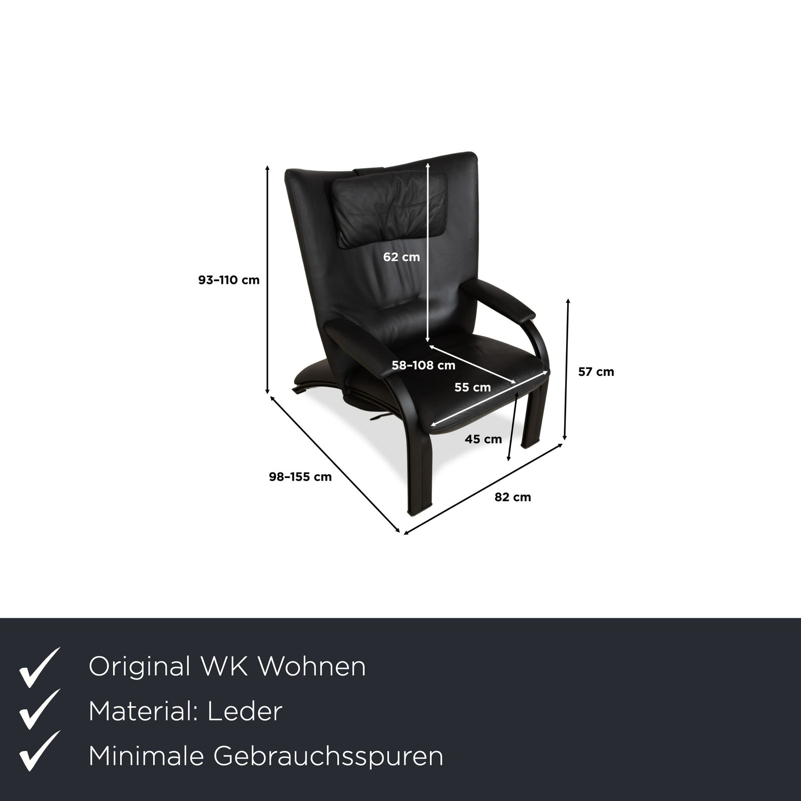 Fauteuil Wk Wohnen Spot 698 en cuir noir, fonction manuelle photo furniture