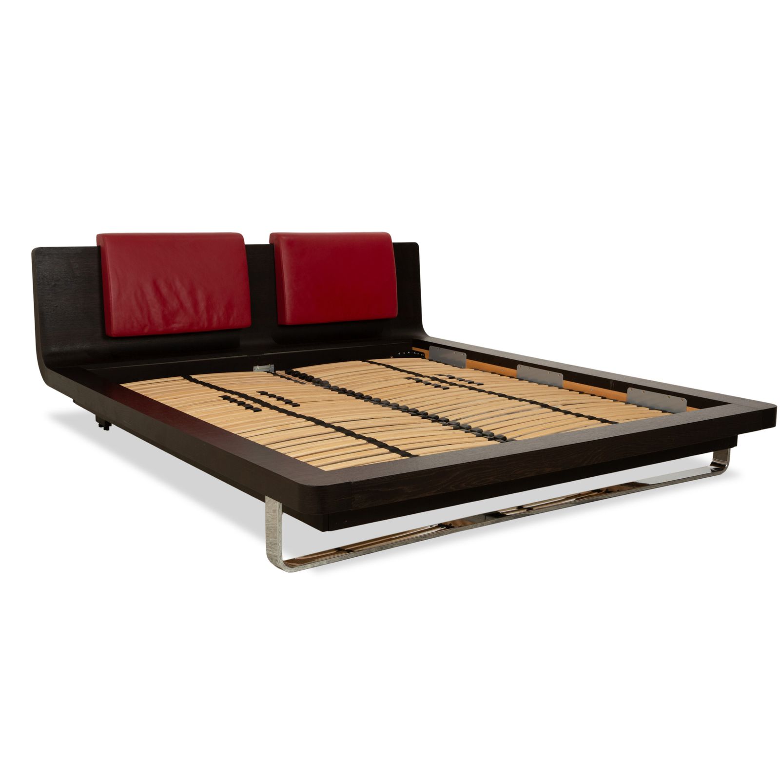 Lit Hülsta Tamis en bois et cuir, noir et rouge, 180 x 200