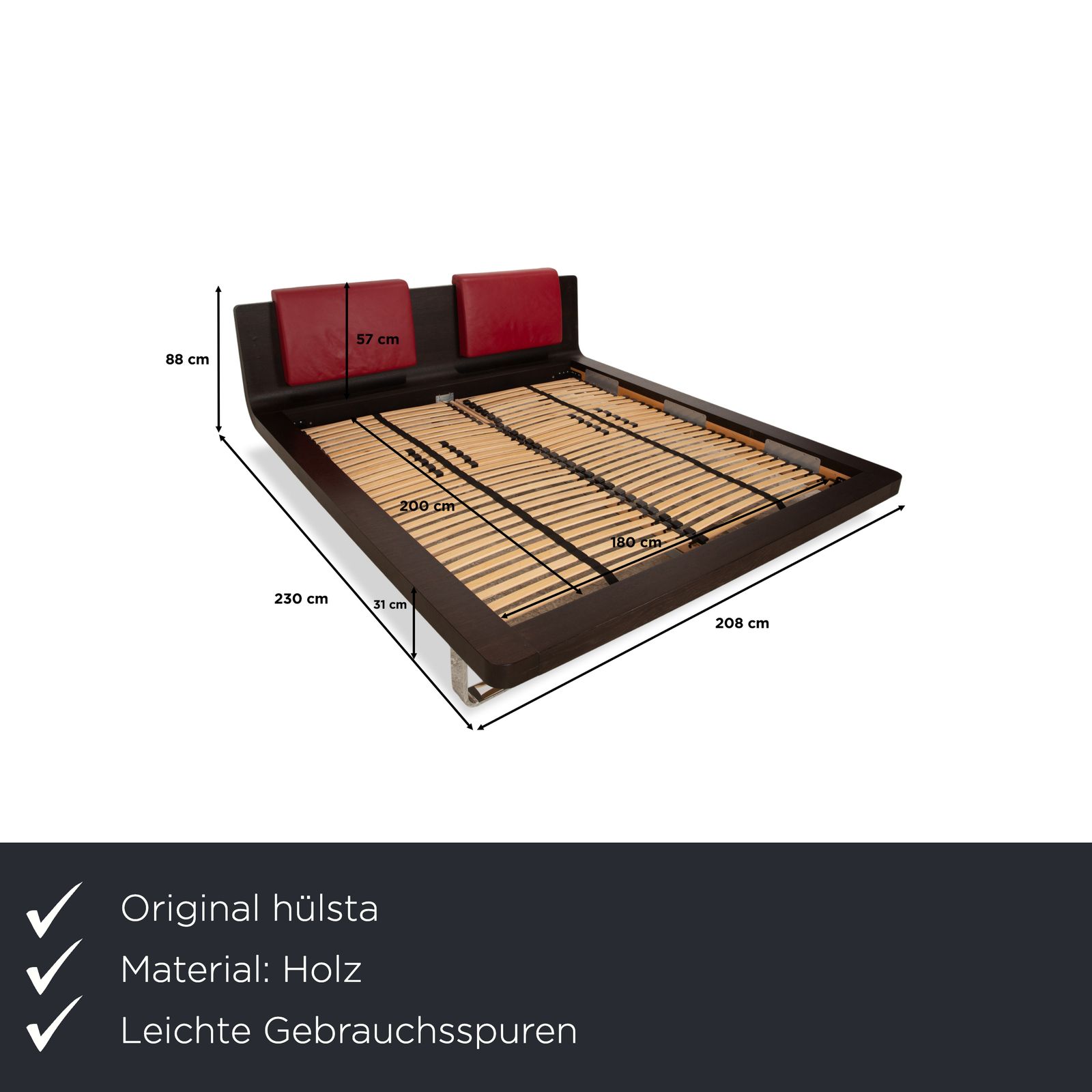 Lit Hülsta Tamis en bois et cuir, noir et rouge, 180 x 200 photo furniture