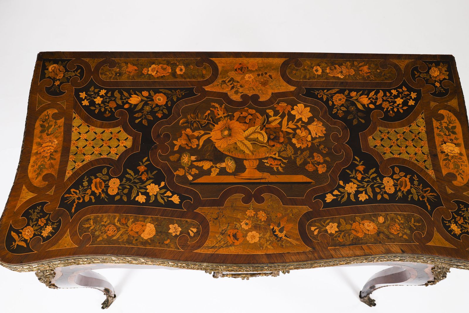 French Louis Revival Floral Marquetry Console 19th C photo vintage