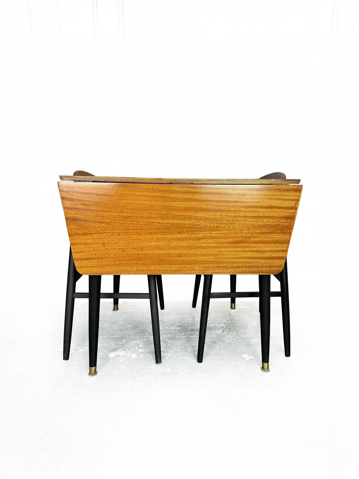 Mid Century Drop Leaf Dining Table And Two Reupholstered Butterfly Dining Chairs photo furniture