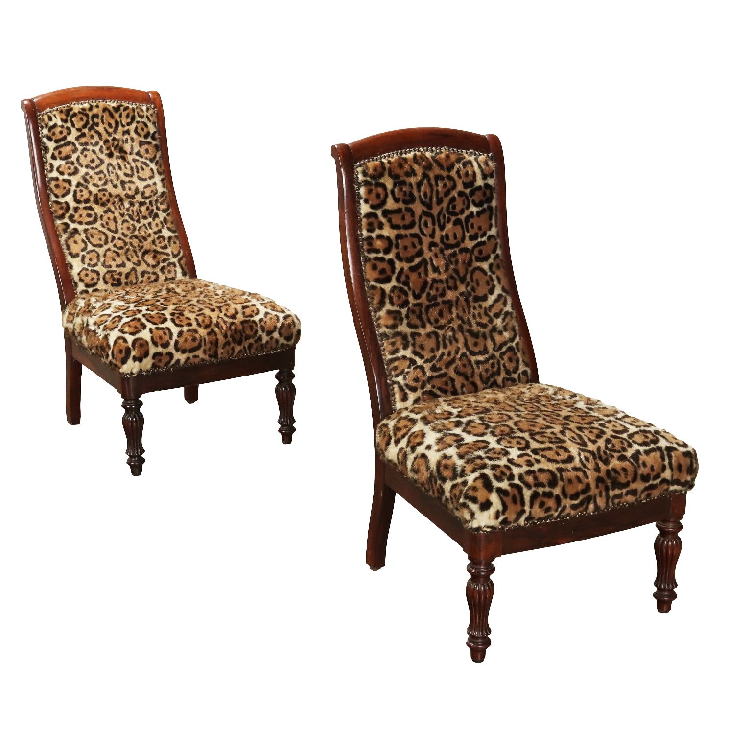 Pair Of Antique Chairs Animalier Fabric Late XIX Century