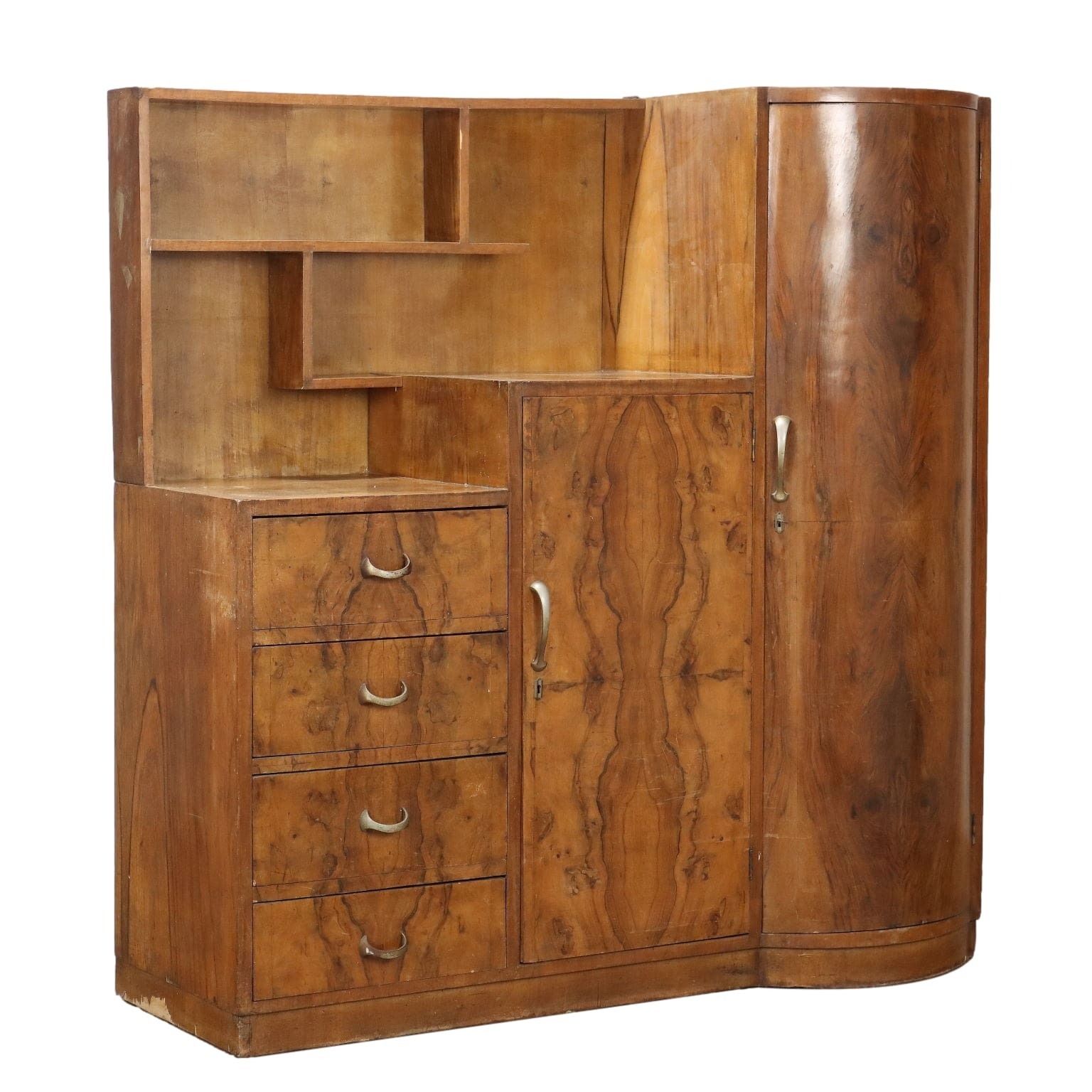 Vintage Cupboard Burl Veneer Drawers Italy 1940s