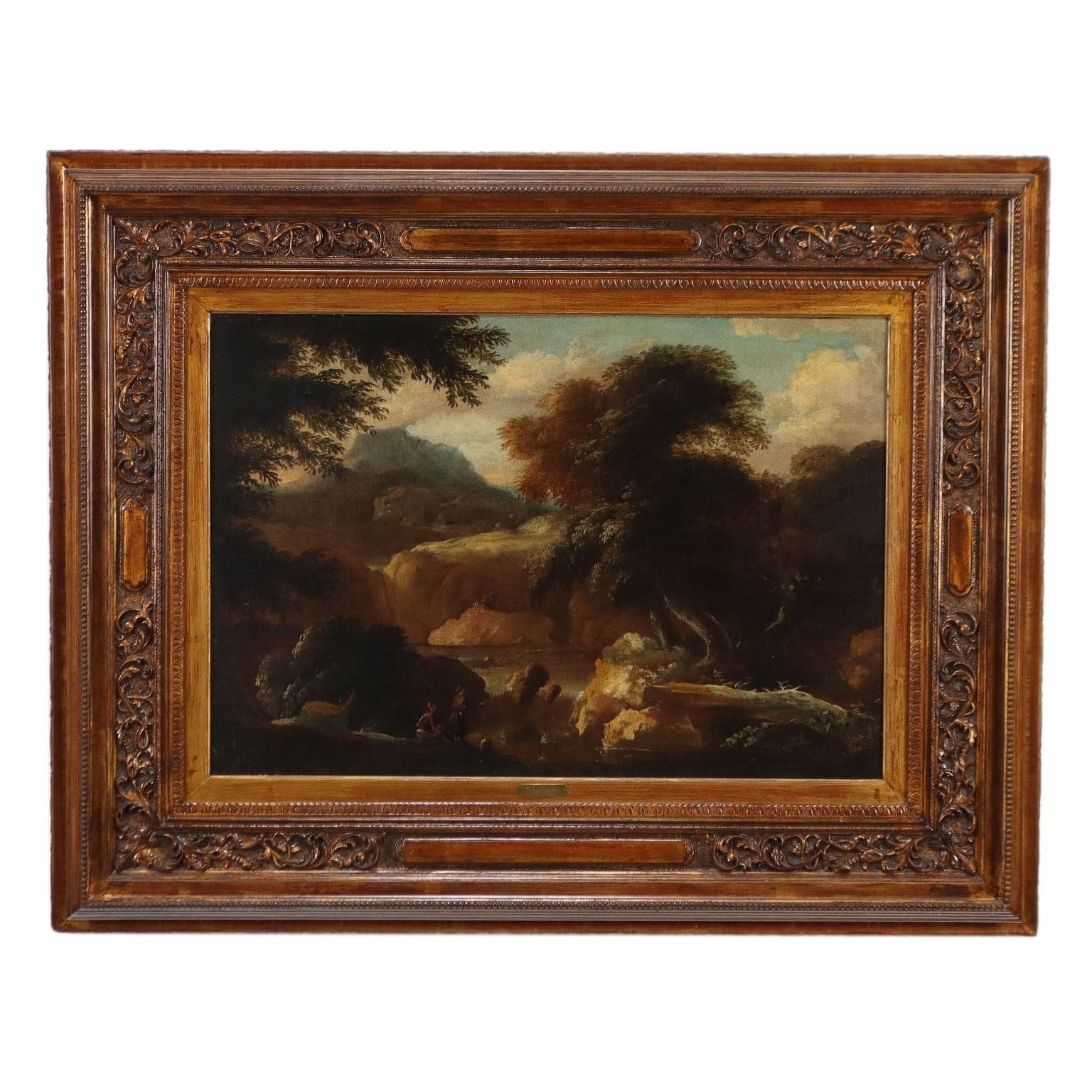 Antique Painting Landscape With Figures Oil On Canvas '700 '800